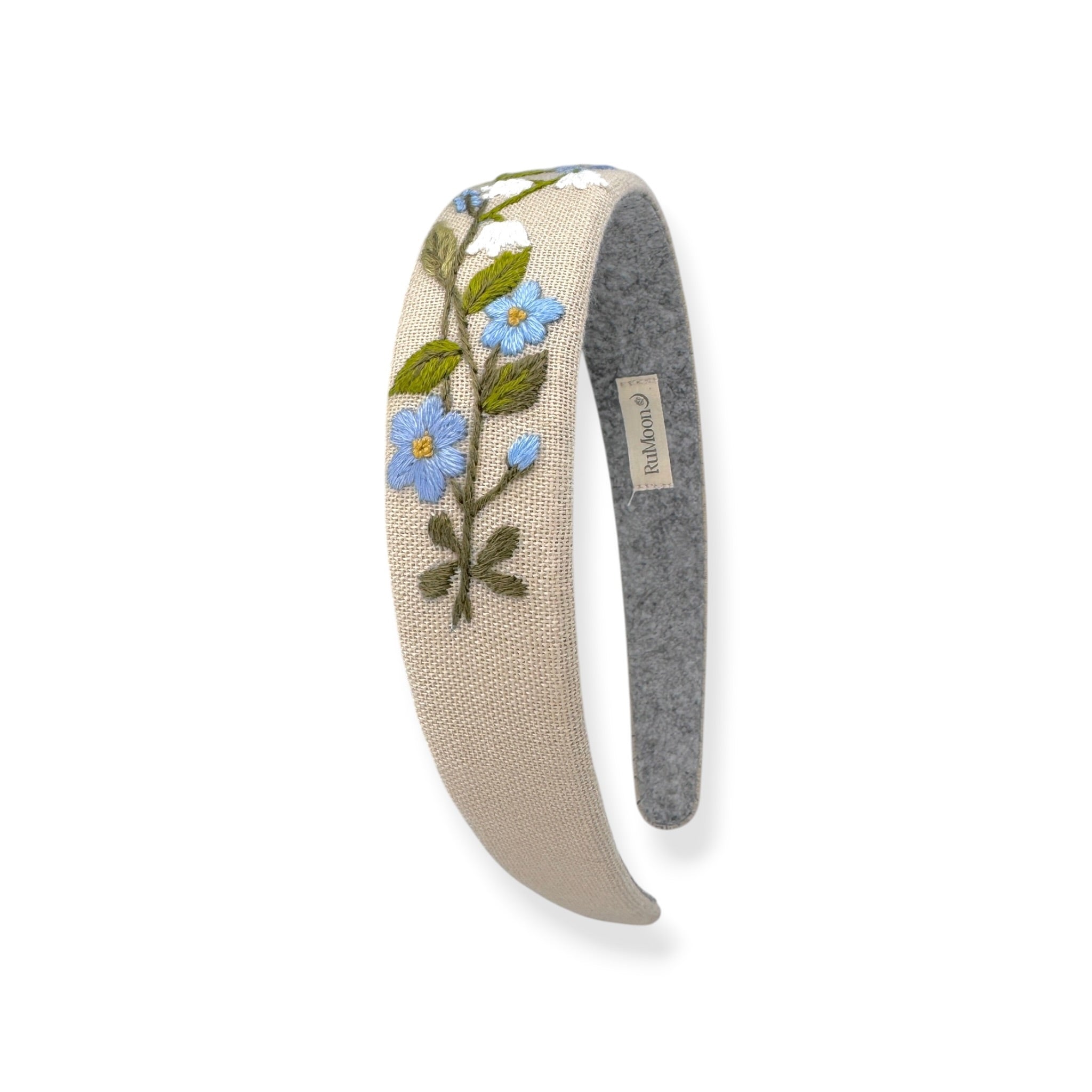Bluebell Meadow Beige Hand Embroidered Headband