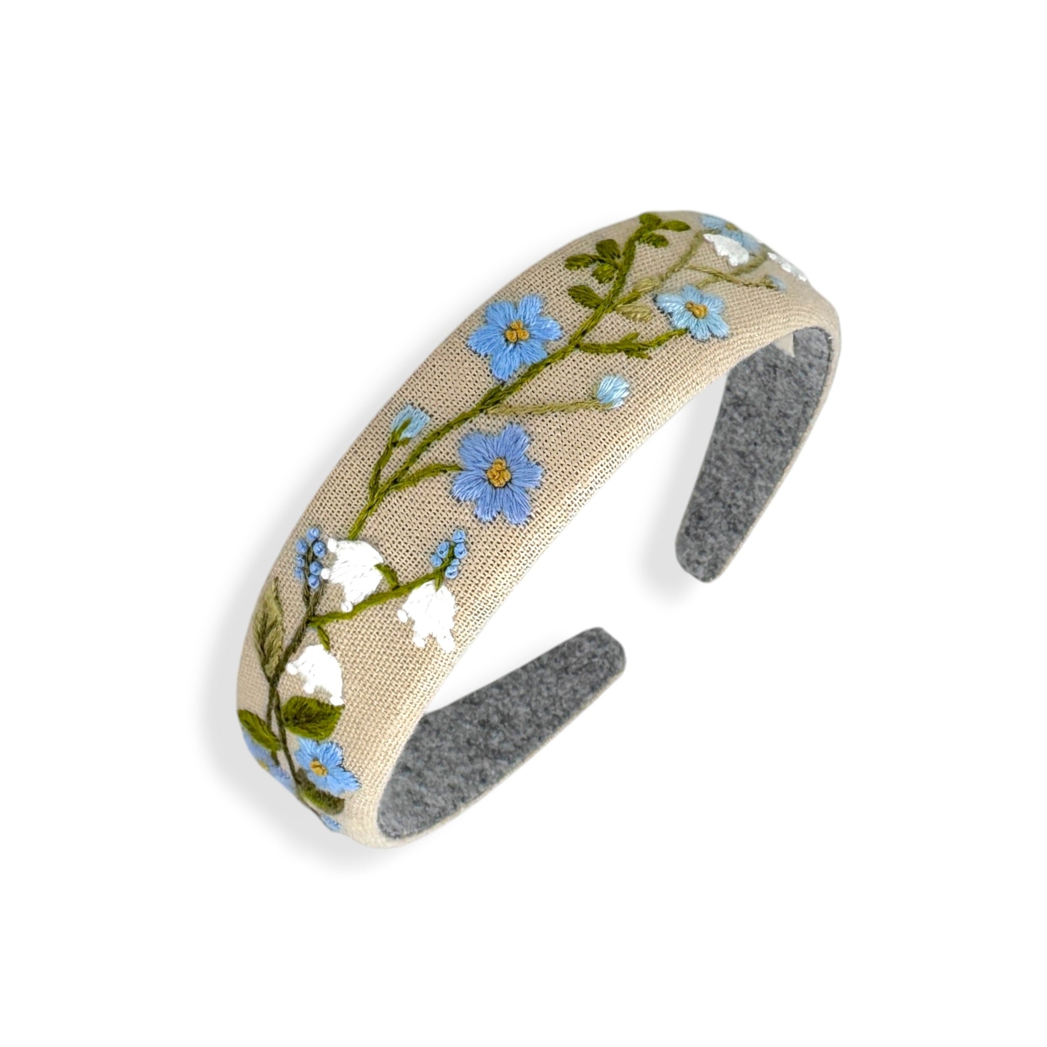Bluebell Meadow Beige Hand Embroidered Headband