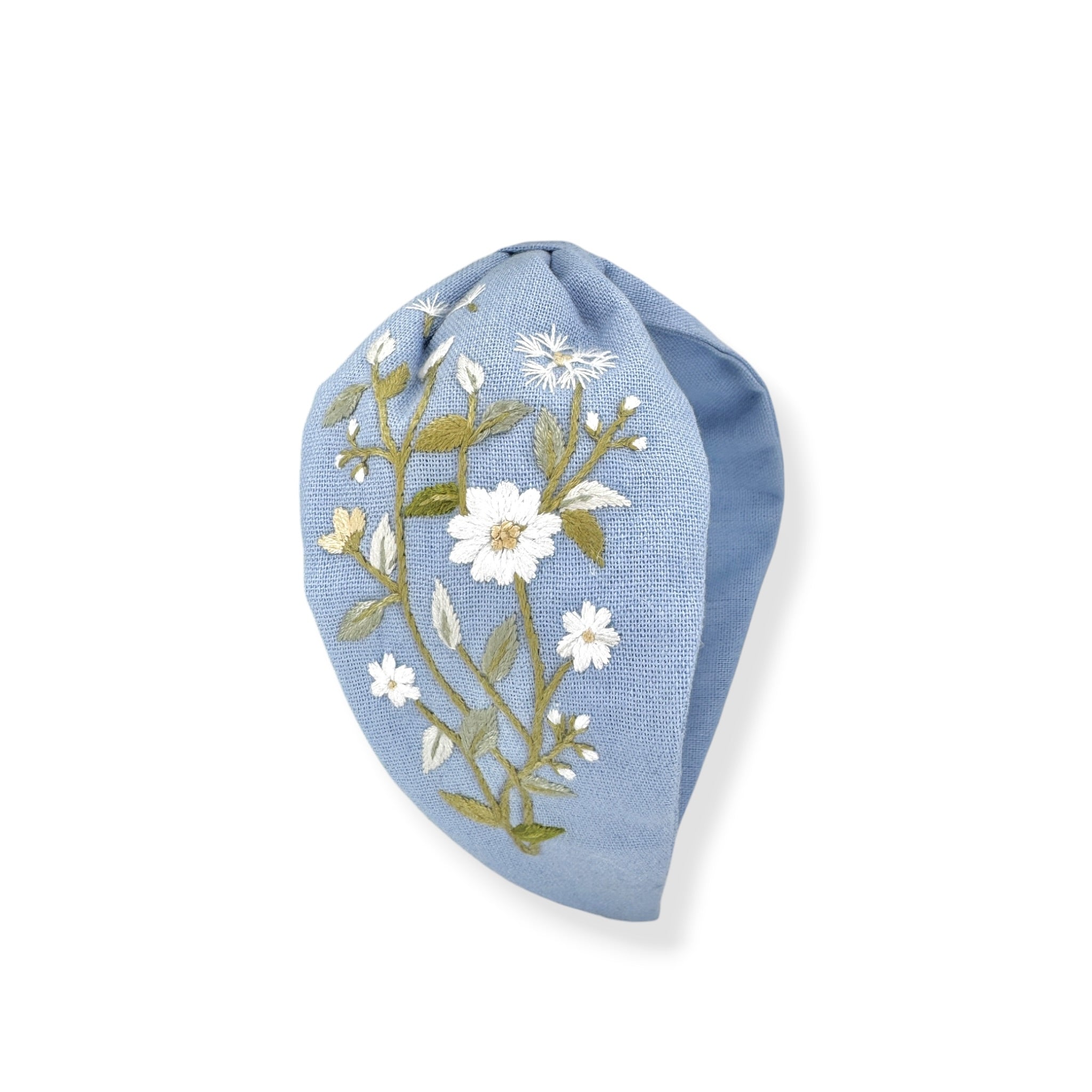 Daisy Dandelion Blue Embroidered Headband
