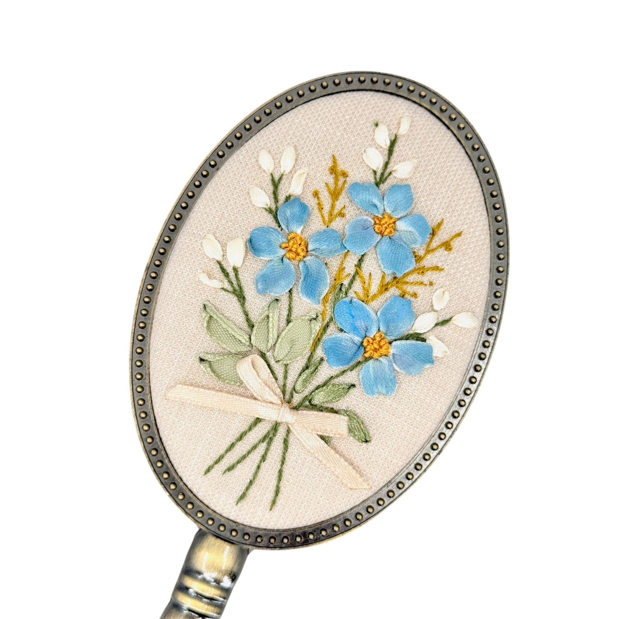 Blue Forget Me Not Beige Handheld Mirror