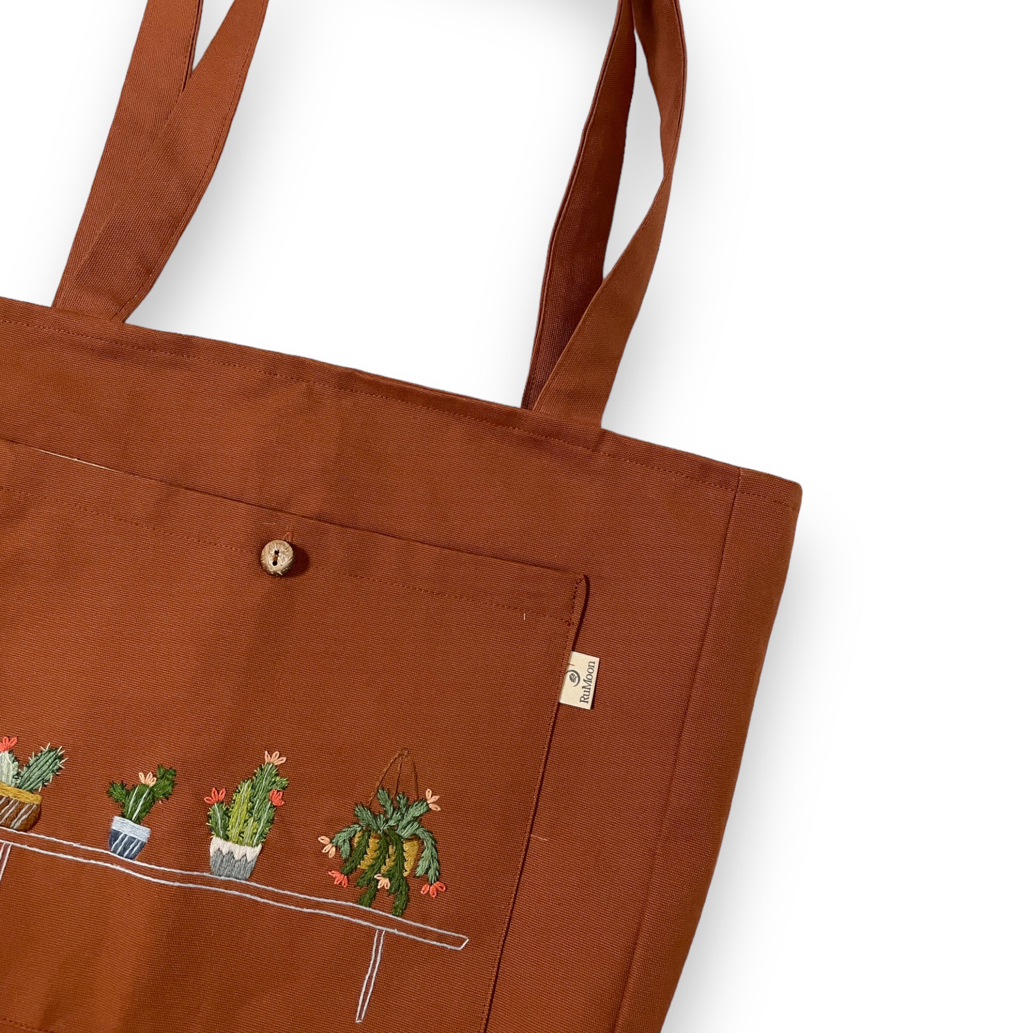 Succulent Embroidery Tote Bag