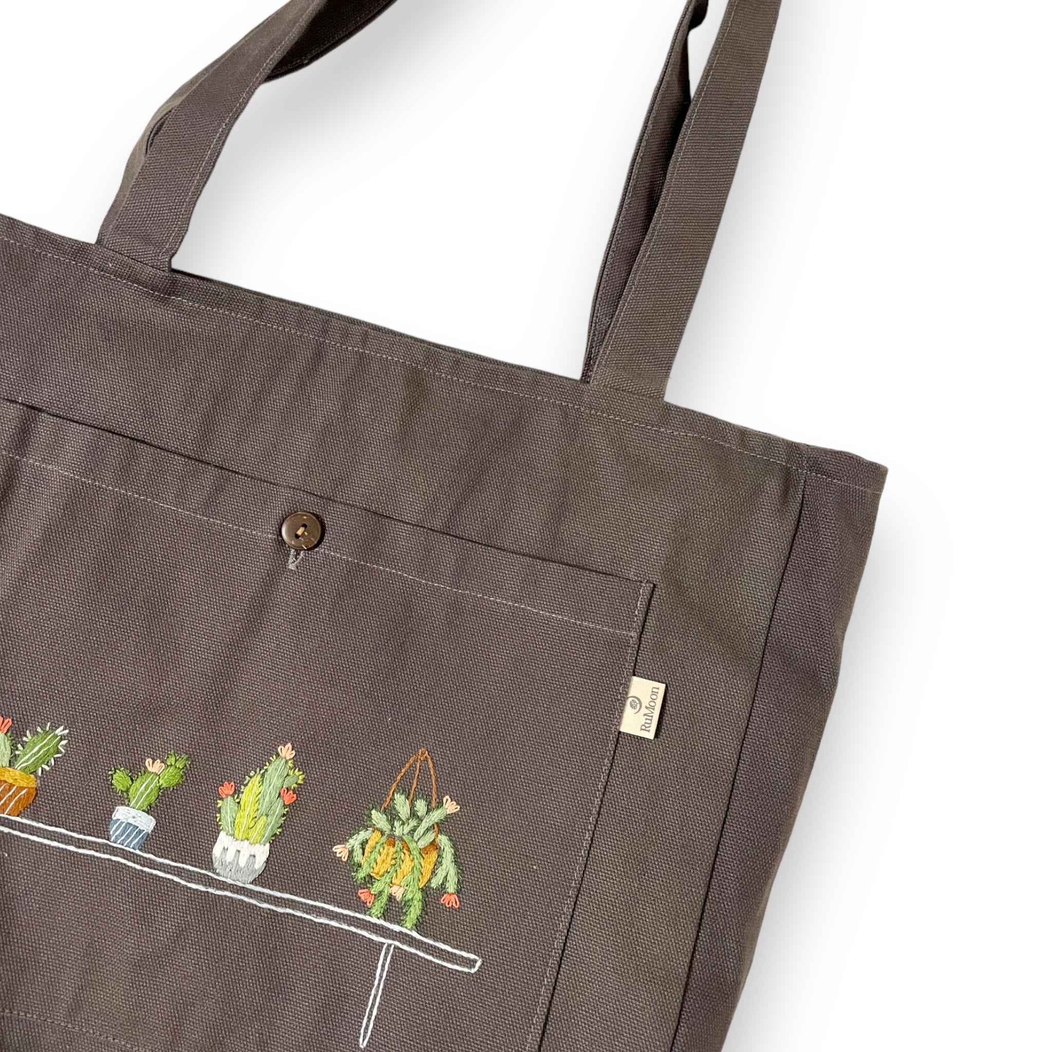 Succulent Embroidery Tote Bag