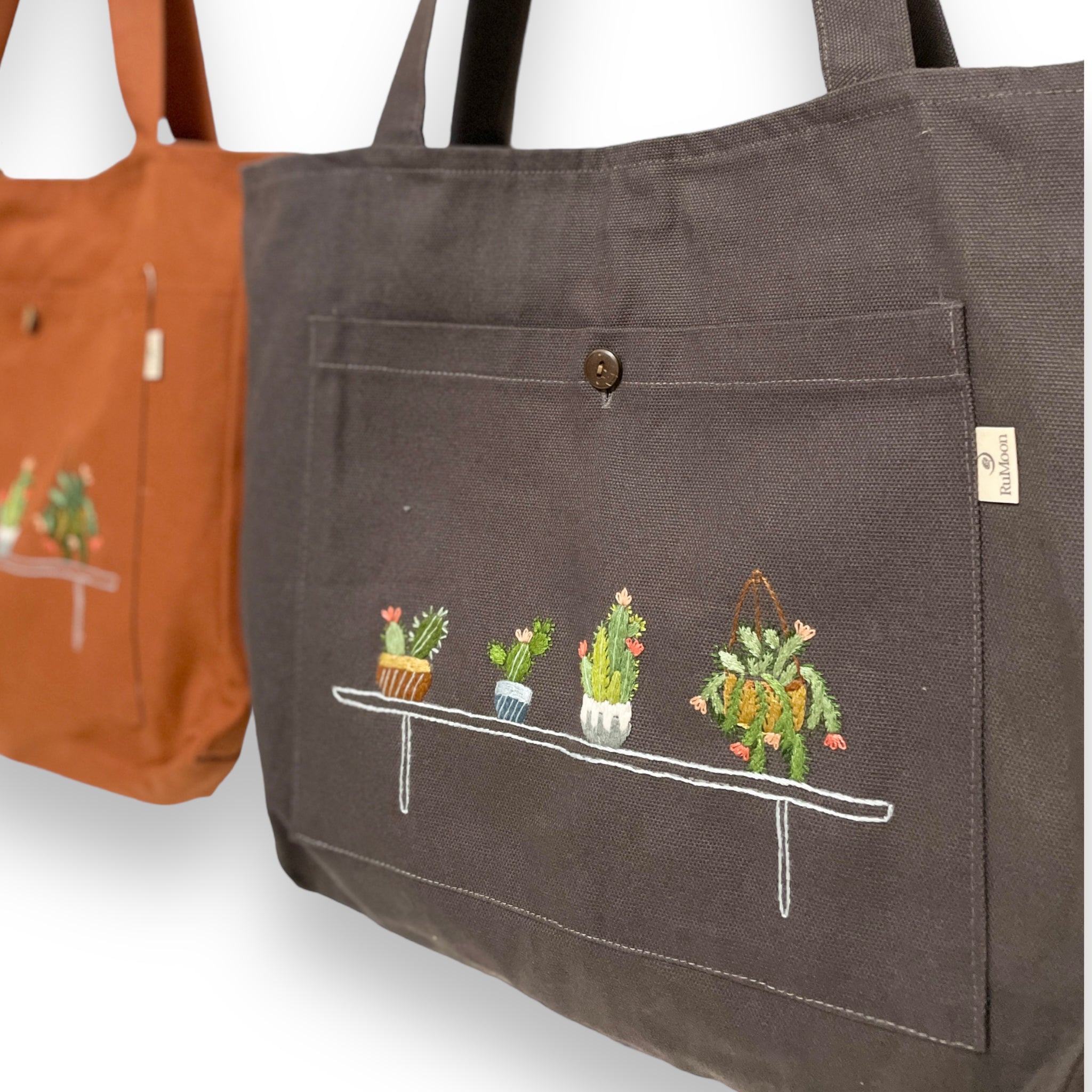 Succulent Embroidery Tote Bag