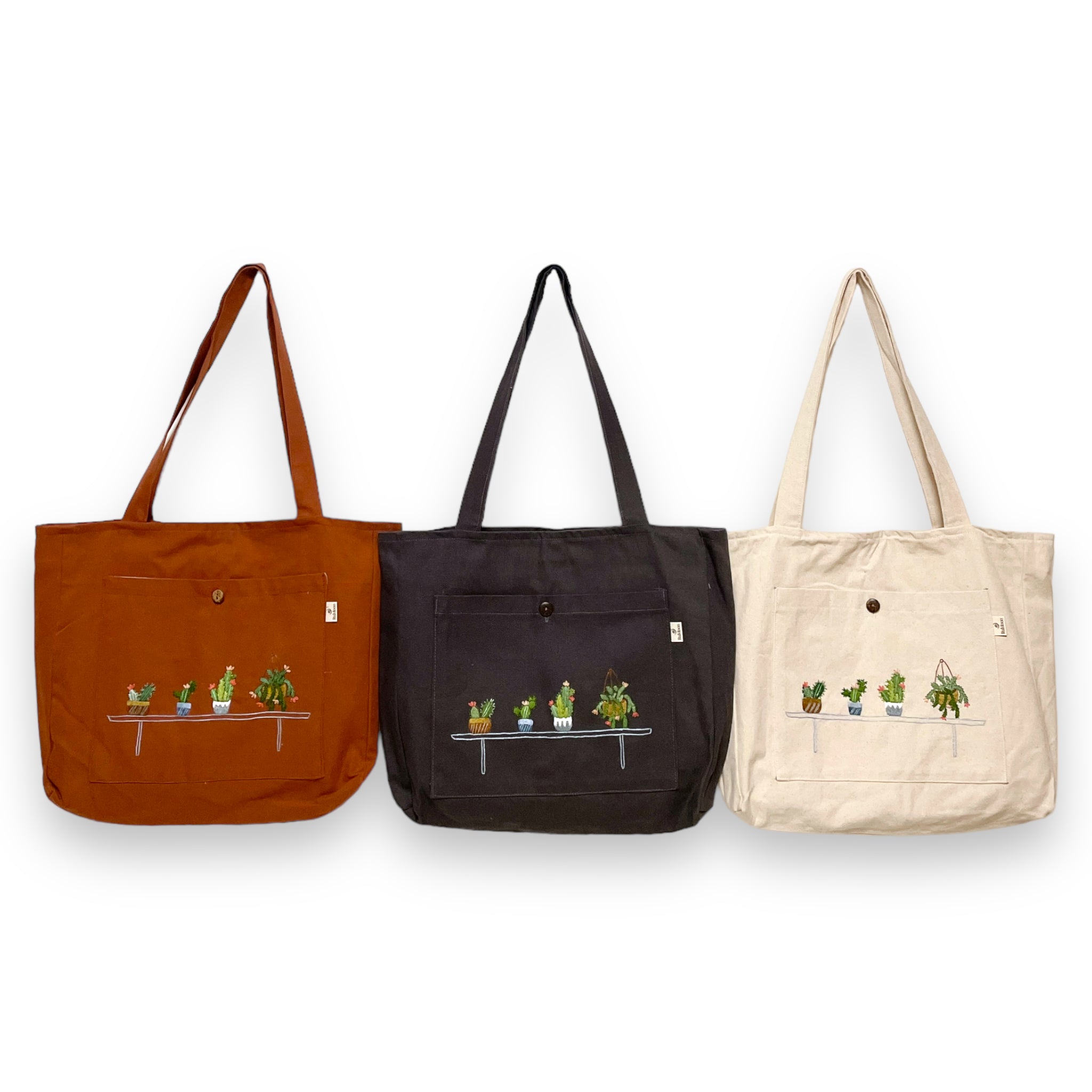 Succulent Embroidery Tote Bag