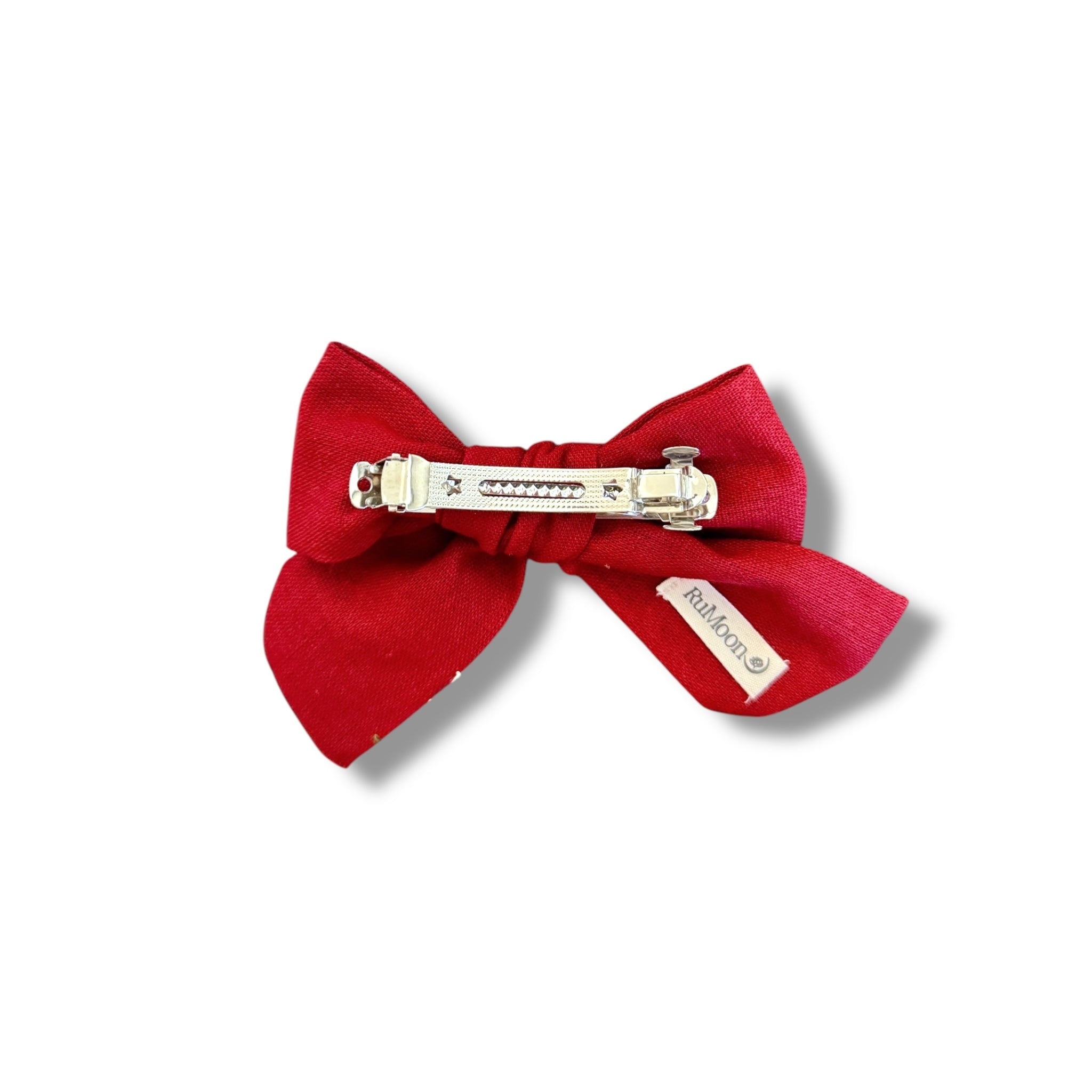 Red Flower Hand Embroidery Hair Bow