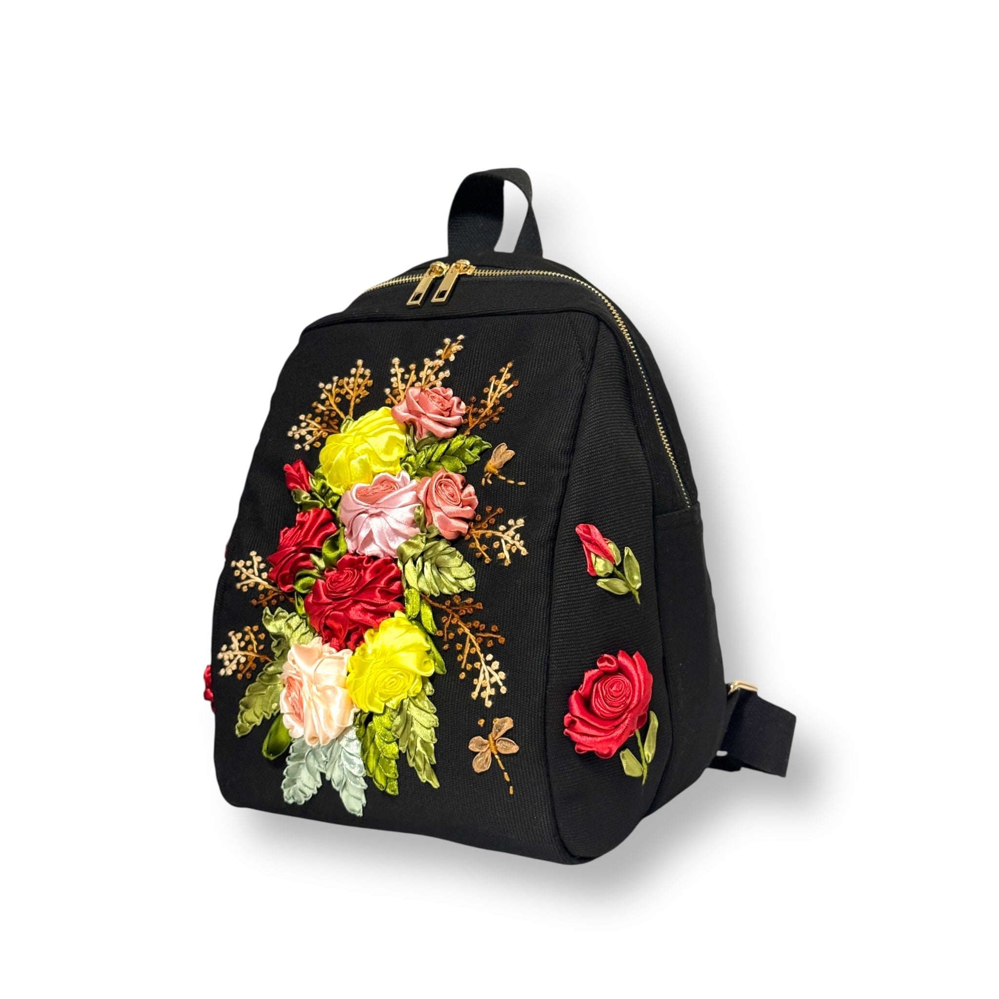 Vintage Roses Ribbon Embroidery Backpack