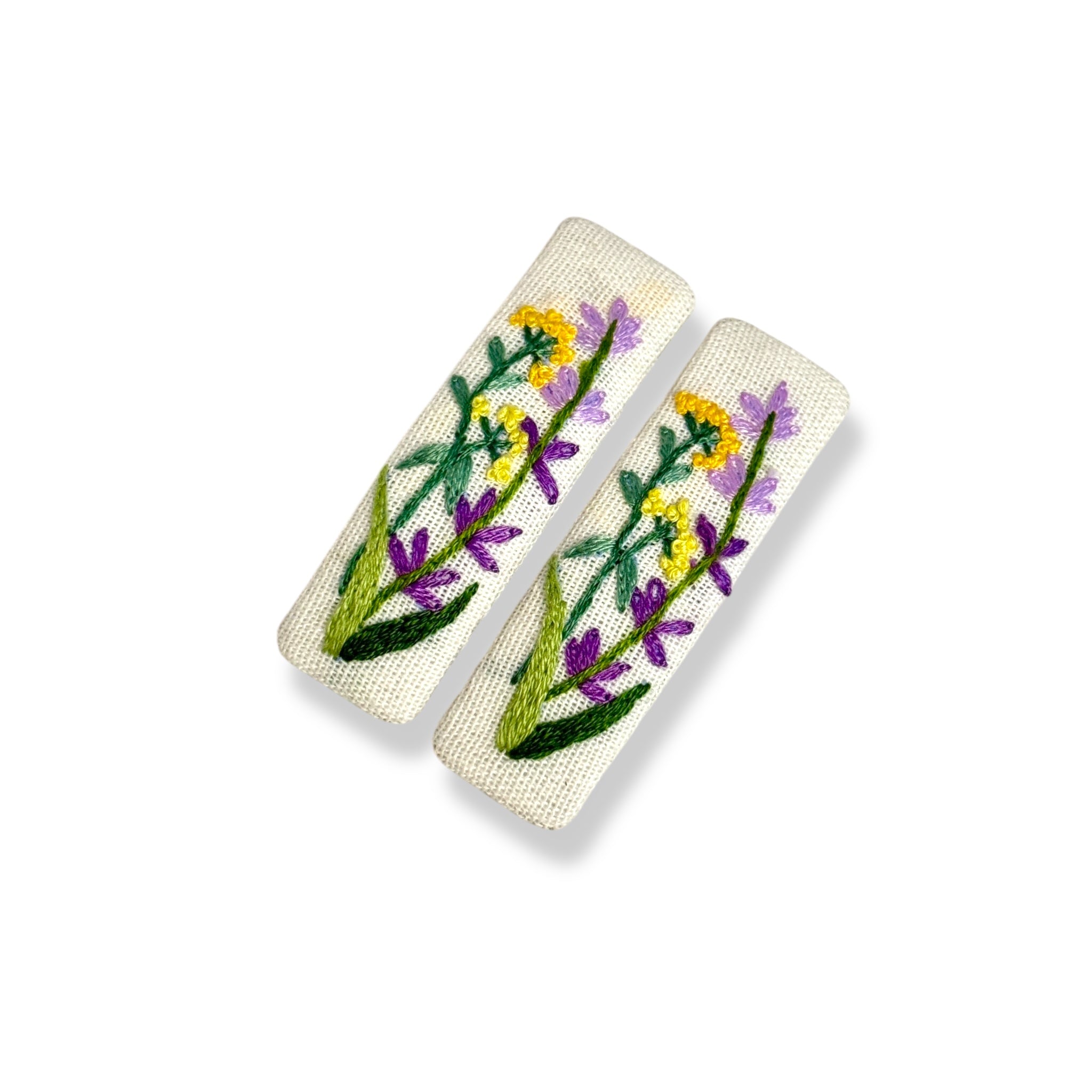 Lavender White Hand Embroidery Hair Clips