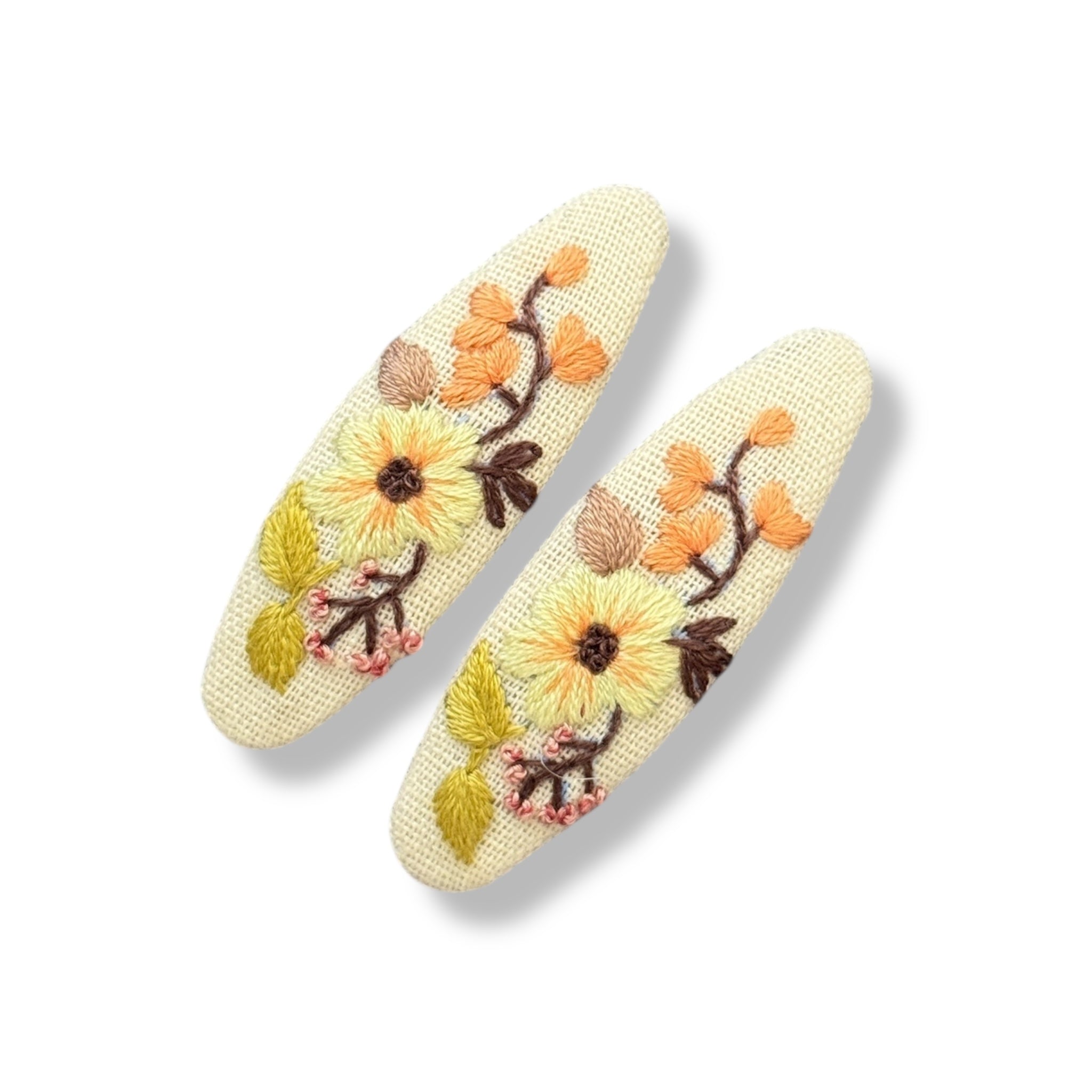 Beige Hand Embroidery Hair Clips