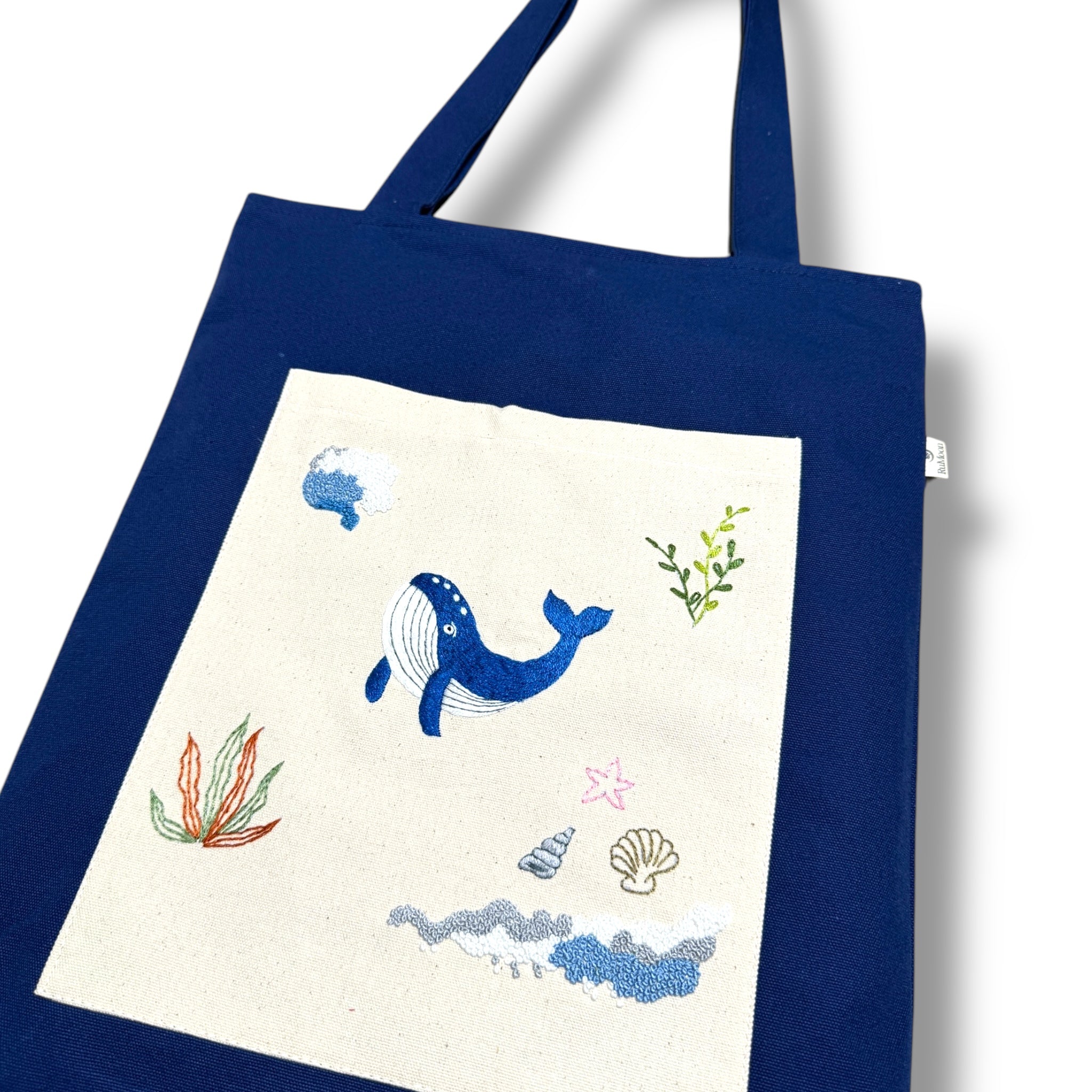 Whale Embroidery Tote Bag