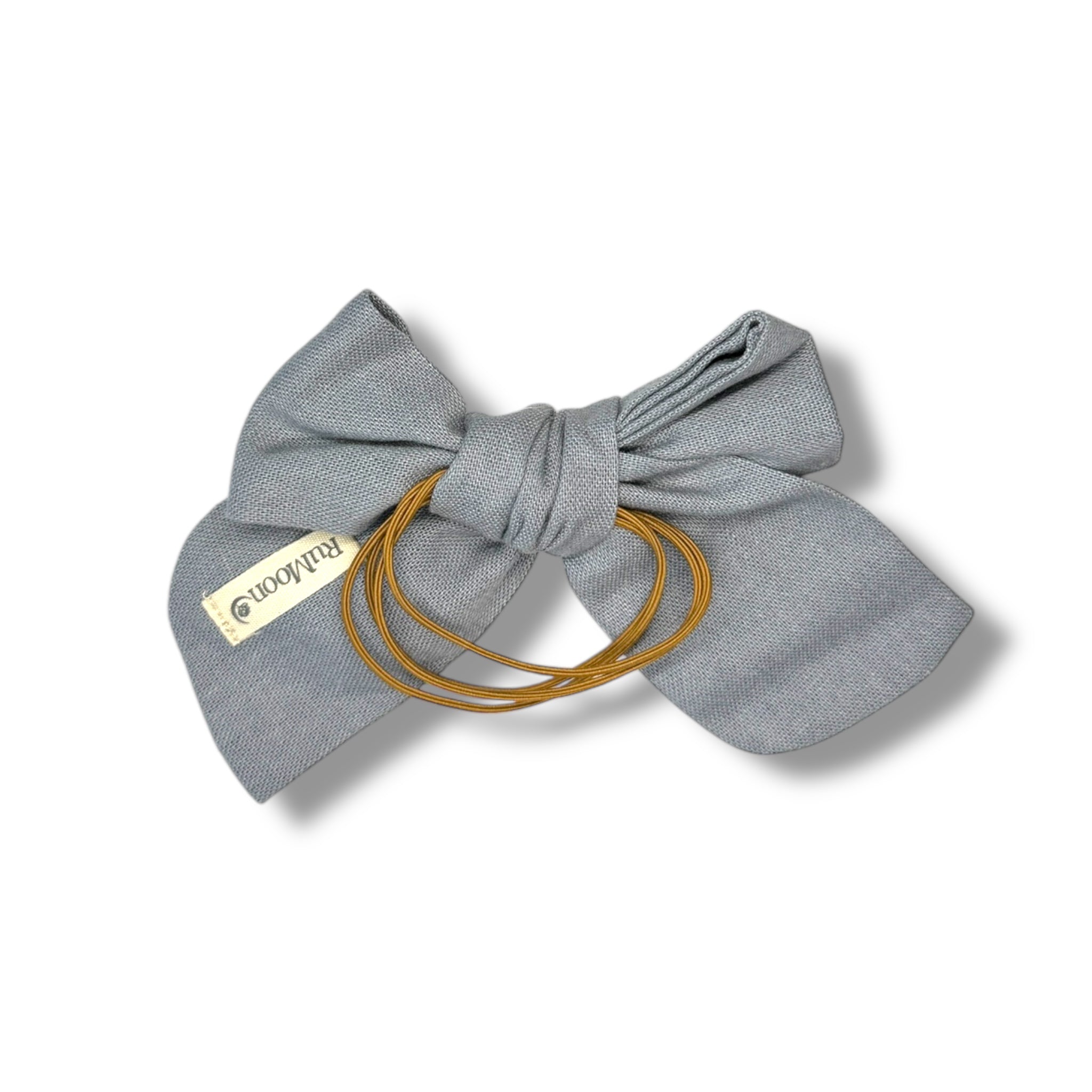 Grey Blue Hand Embroidery Hair Bow