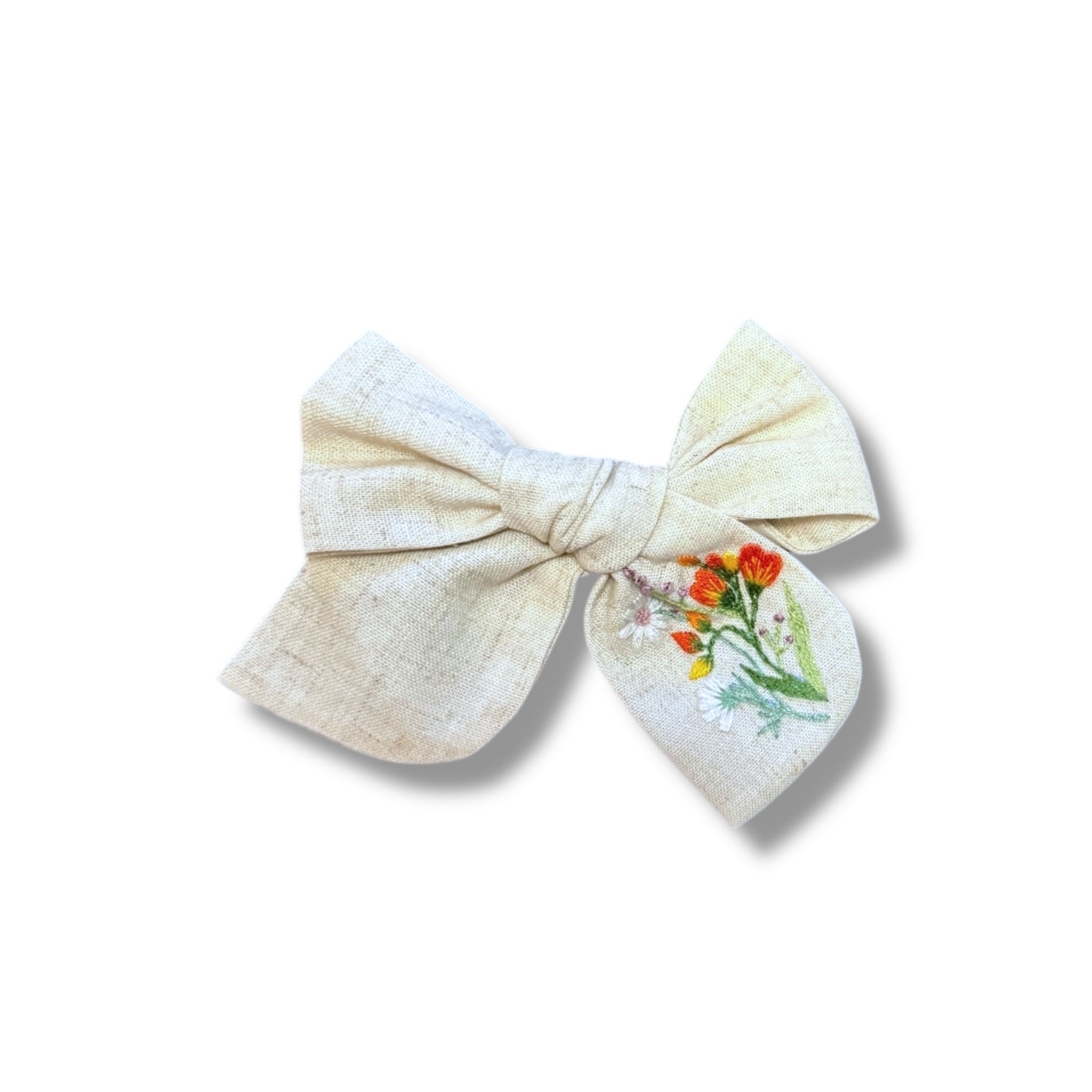 Red Flower Hand Embroidery Hair Bow