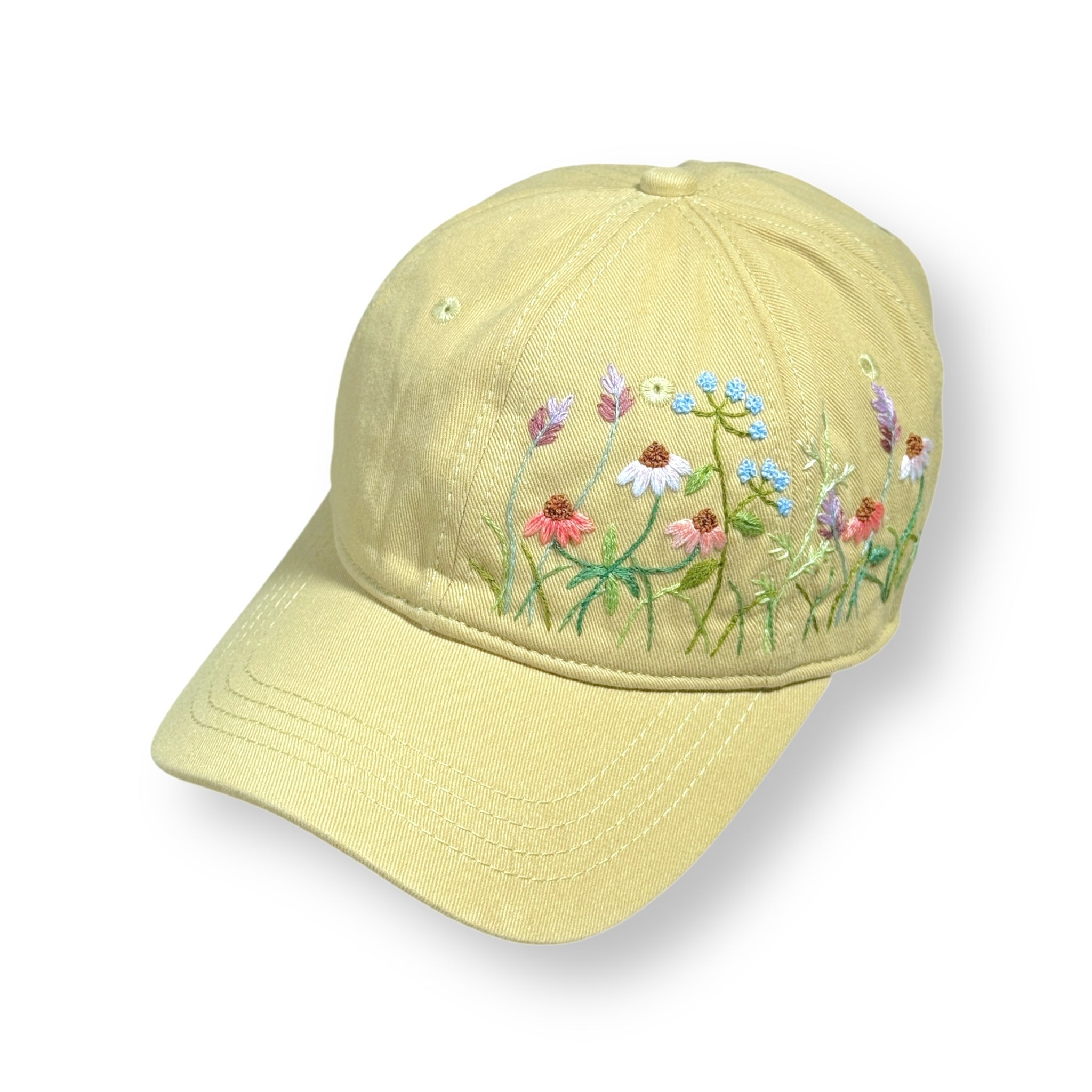 Country Bloom Yellow Hand Embroidered Cap