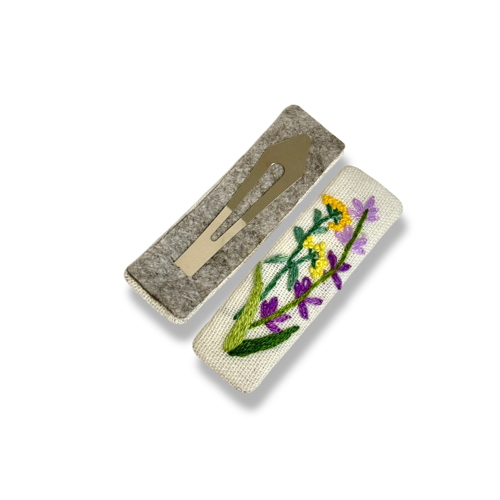 Lavender White Hand Embroidery Hair Clips