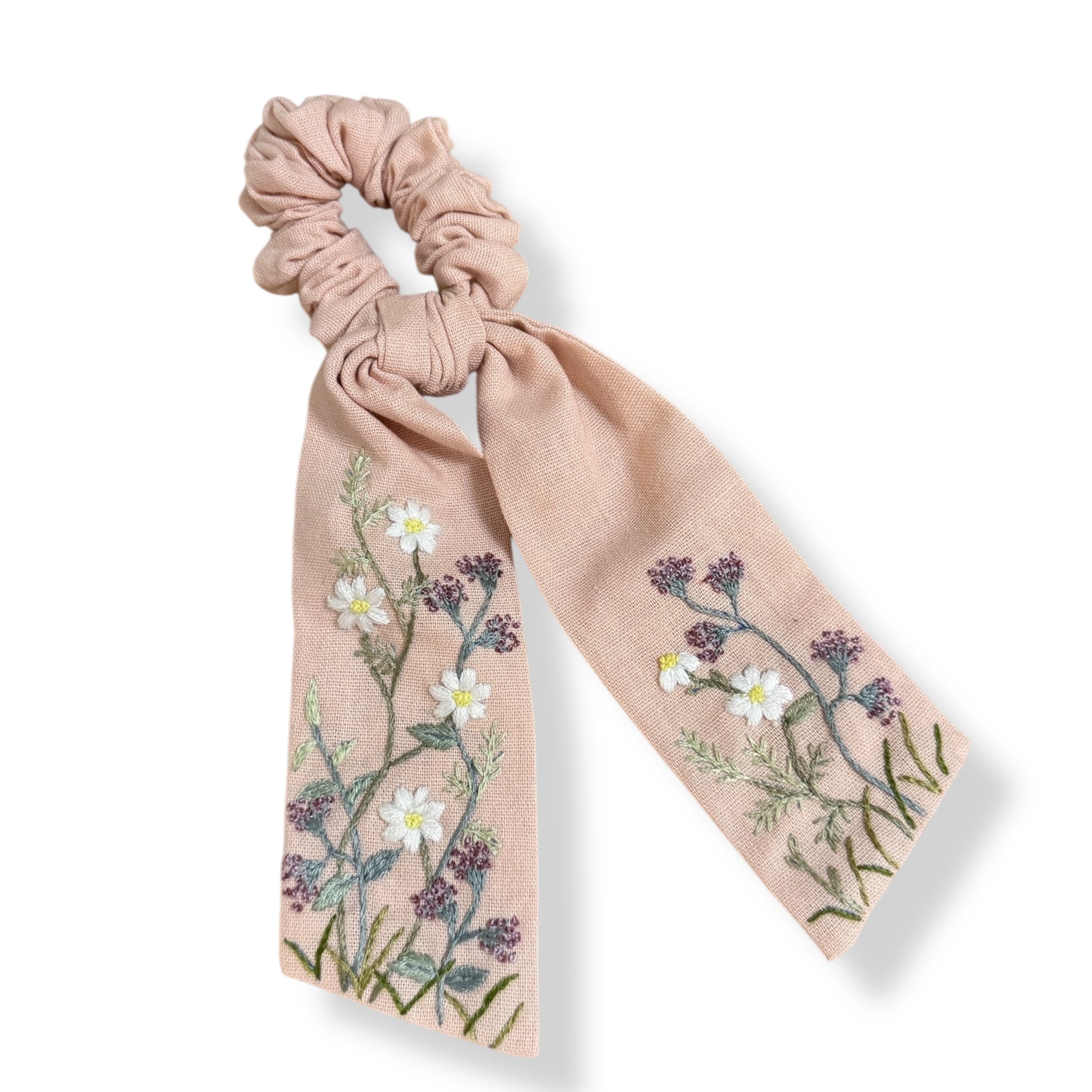 Pastel Pink Hand Embroidery Scrunchies