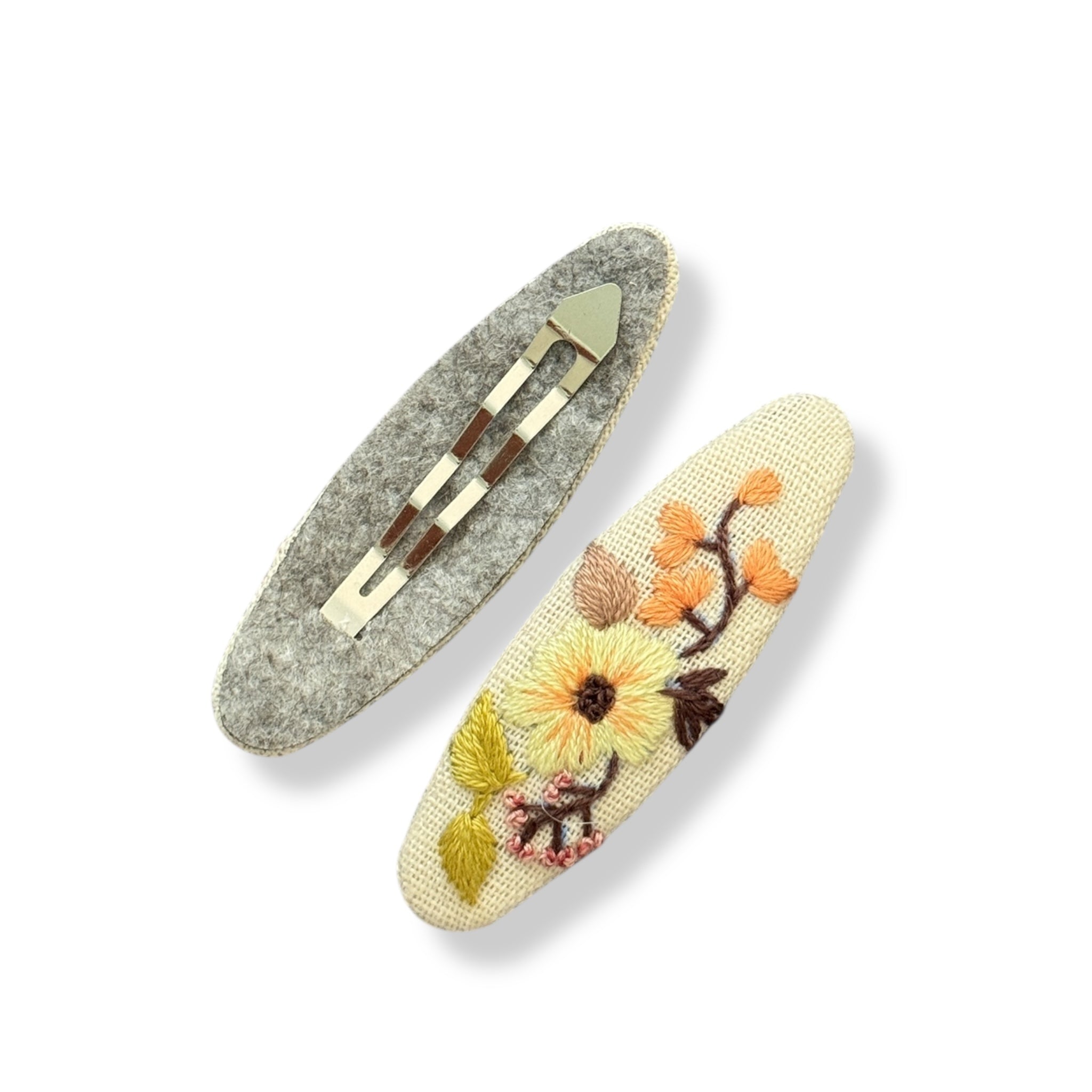 Beige Hand Embroidery Hair Clips