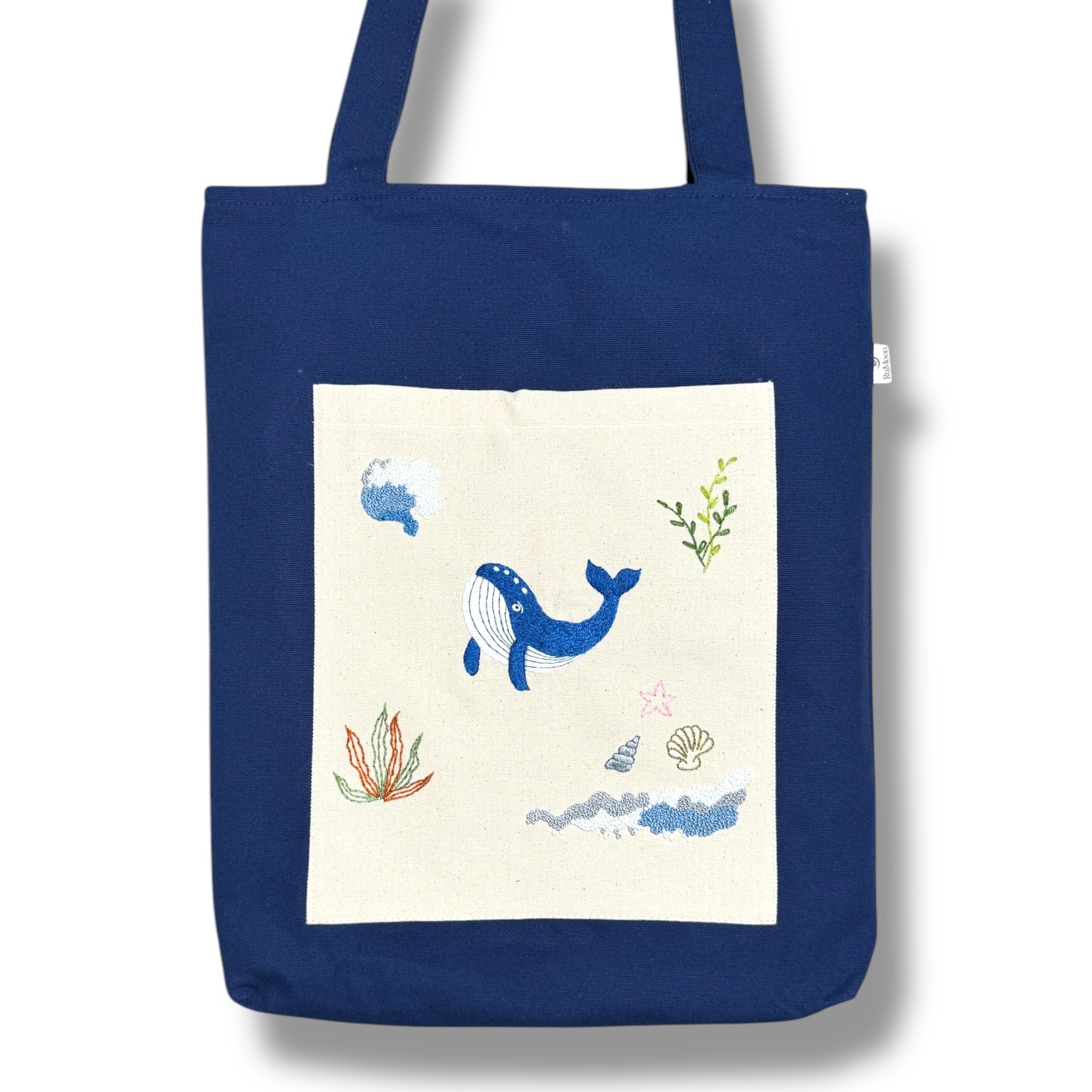 Blue Whale Embroidery Tote Bag