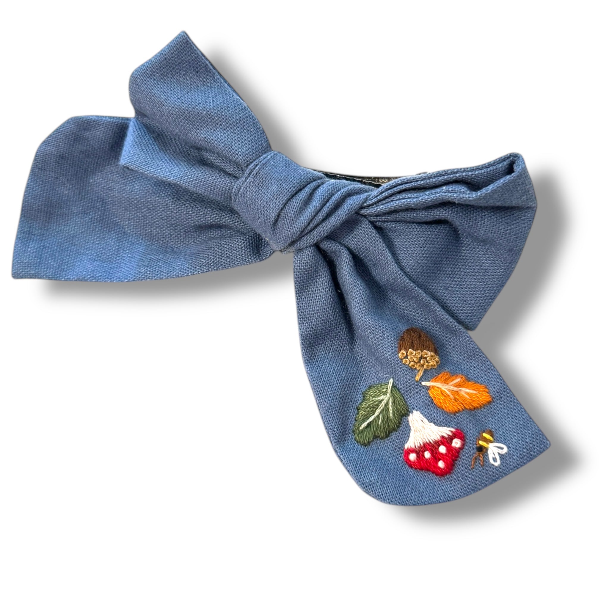 Blue Mushroom Hand Embroidery Hair Bow