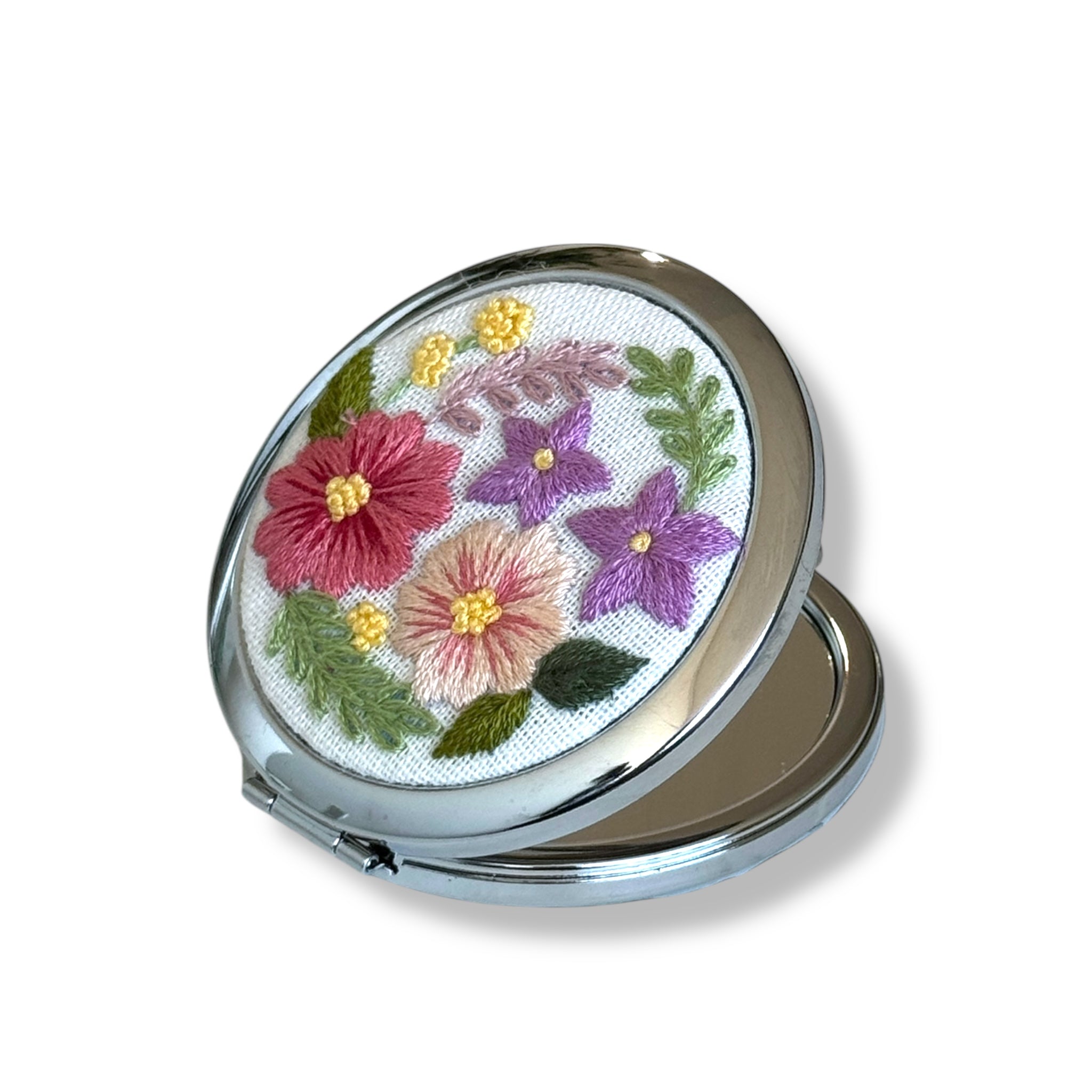 Sweet Bloom Hand Embroidery Compact Mirror