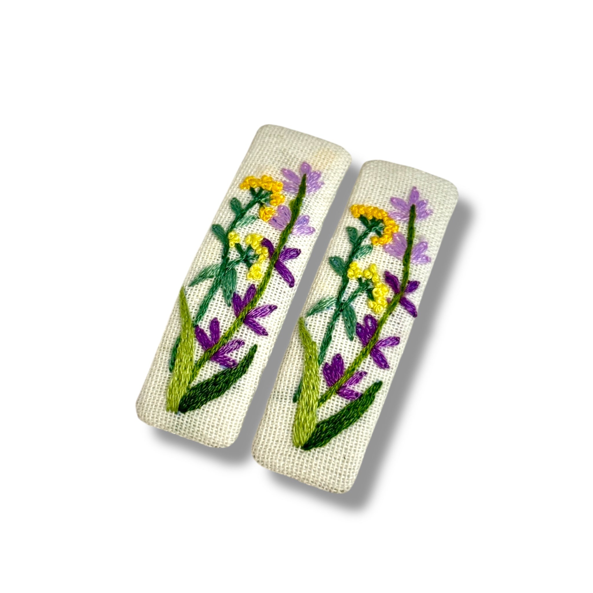 Lavender White Hand Embroidery Hair Clips