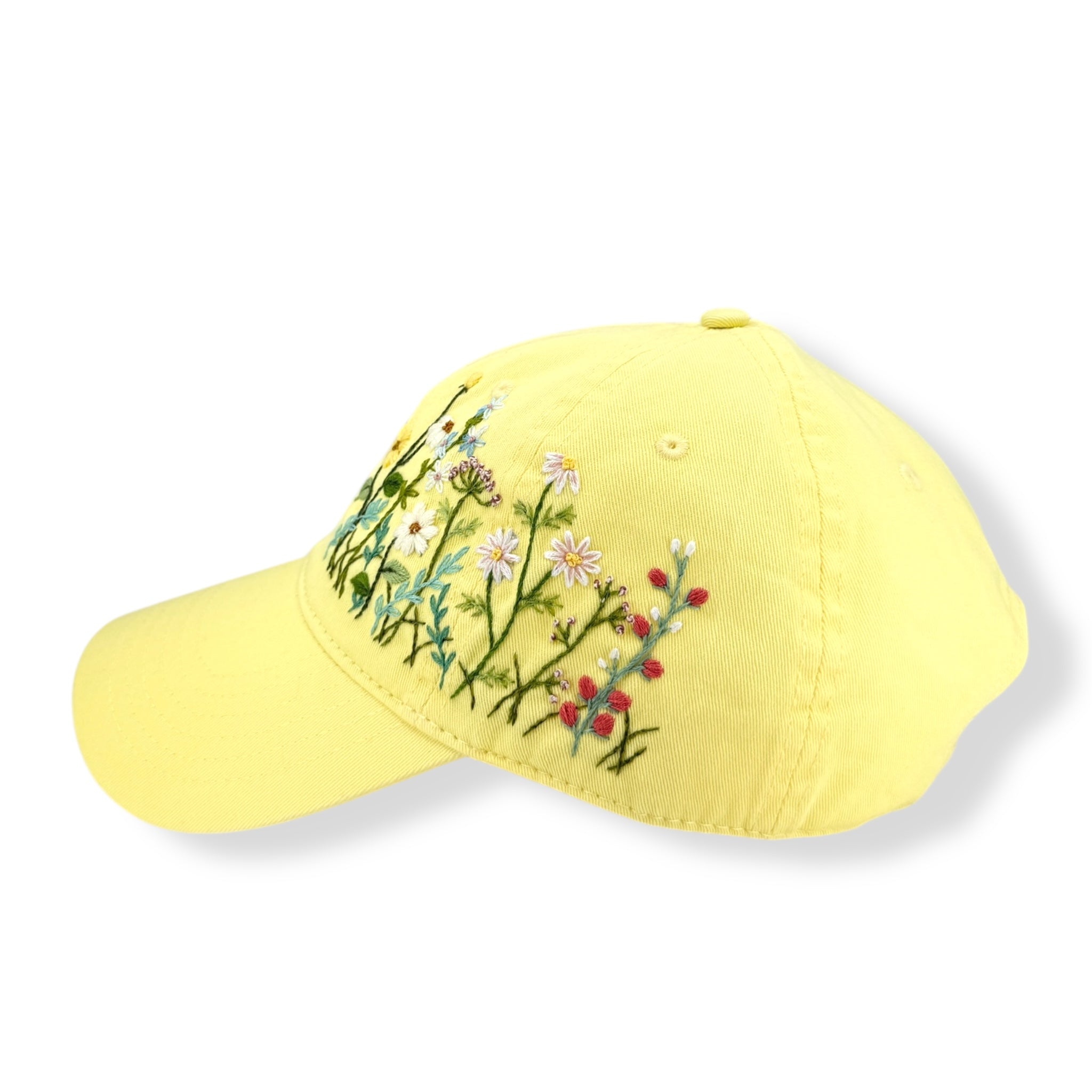 Country Bloom Yellow Hand Embroidered Cap