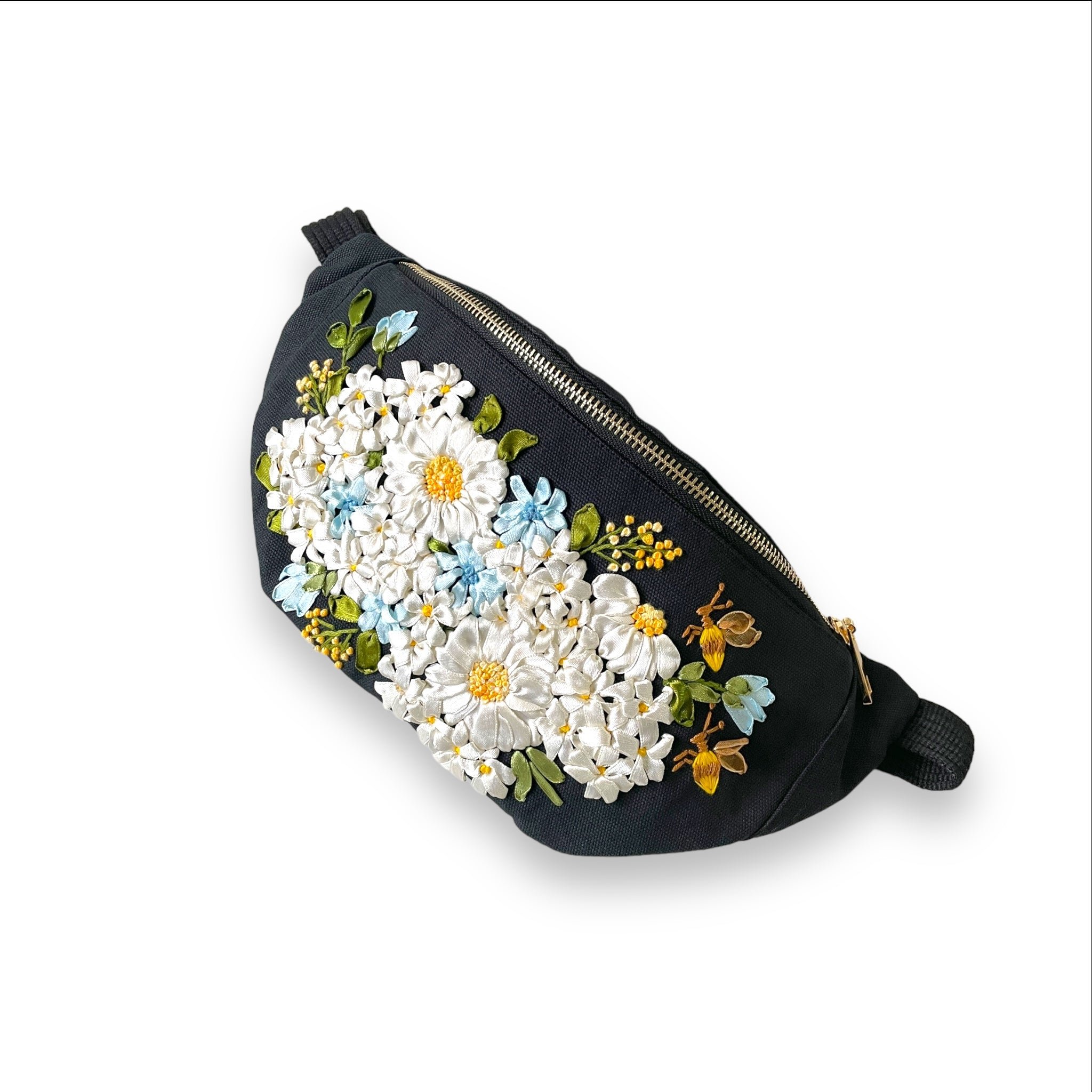 Daisy Ribbon Embroidery Cross Body Bag