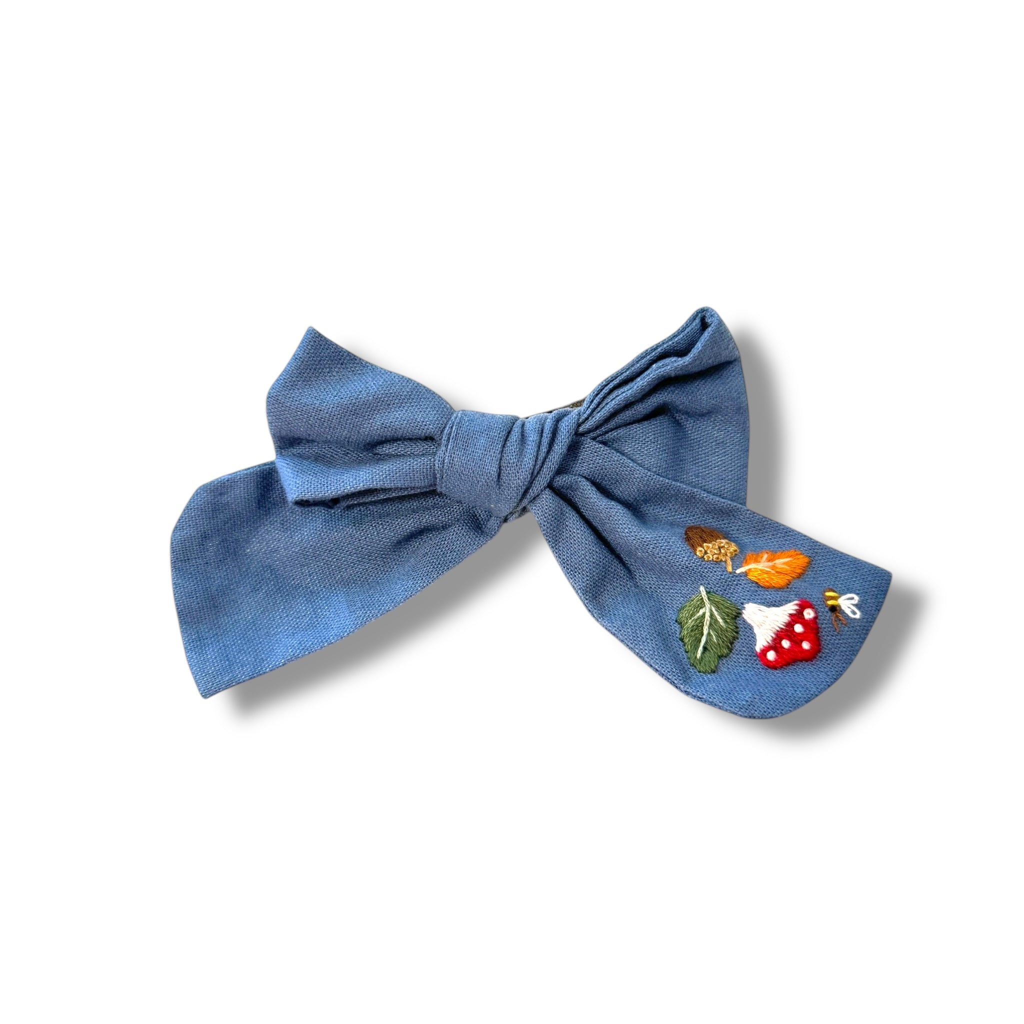 Blue Mushroom Hand Embroidery Hair Bow