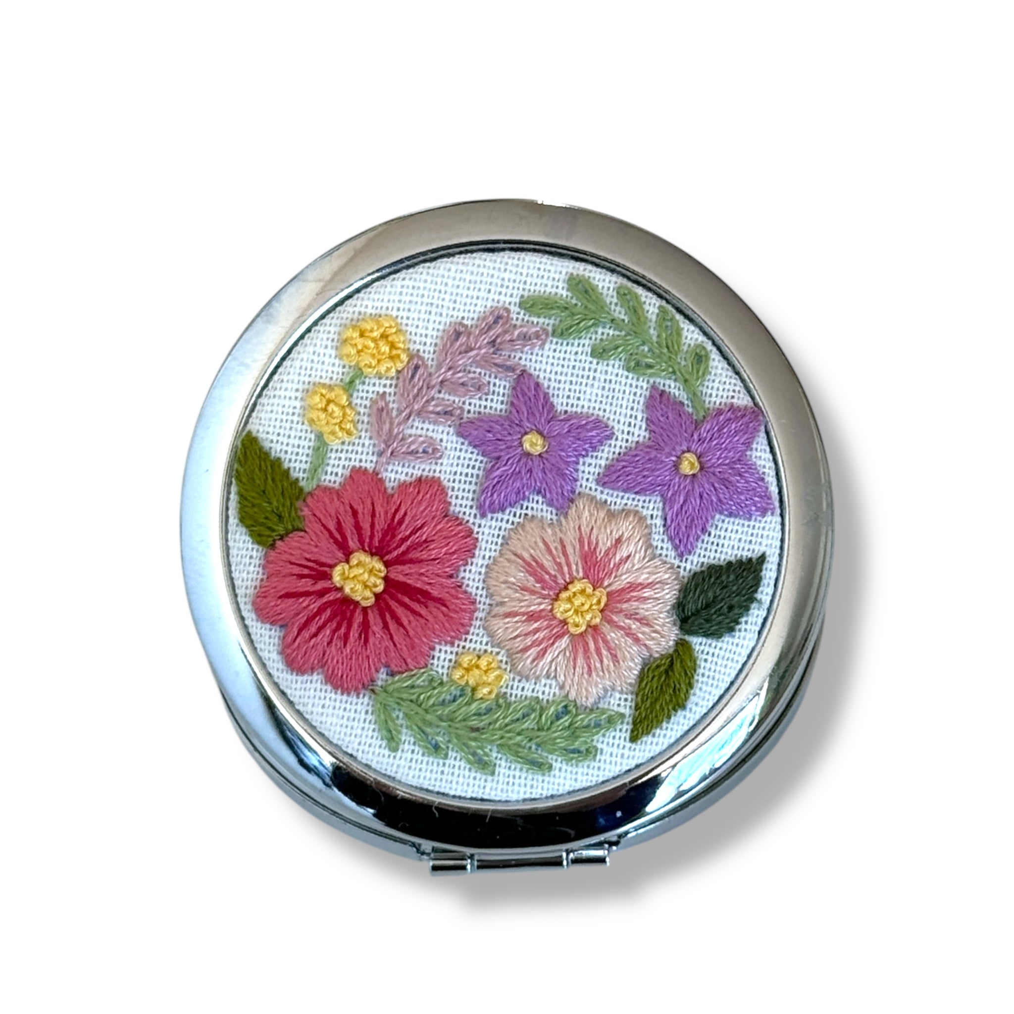 Sweet Bloom Hand Embroidery Compact Mirror