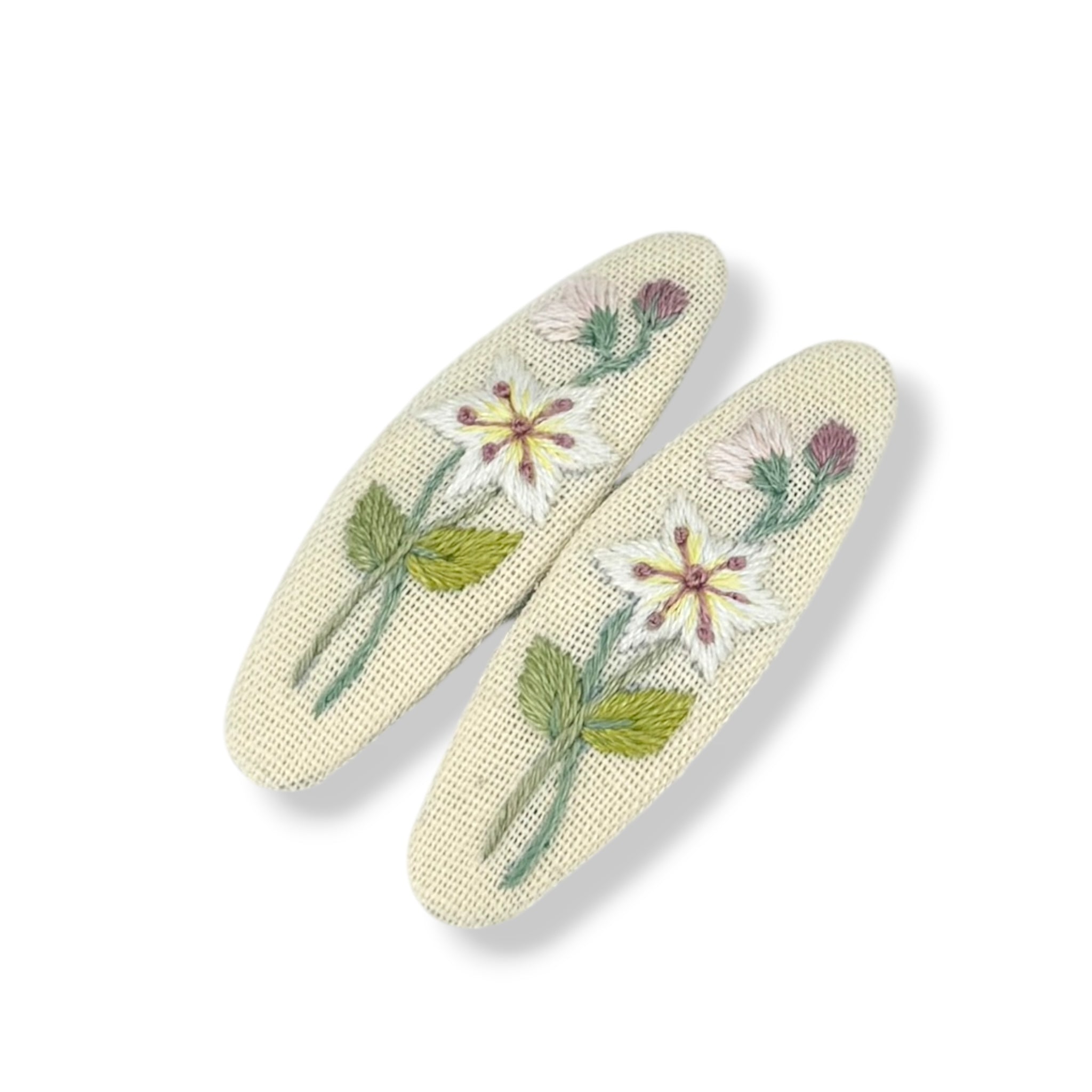 Pastel Bloom Hand Embroidered Hair Clips