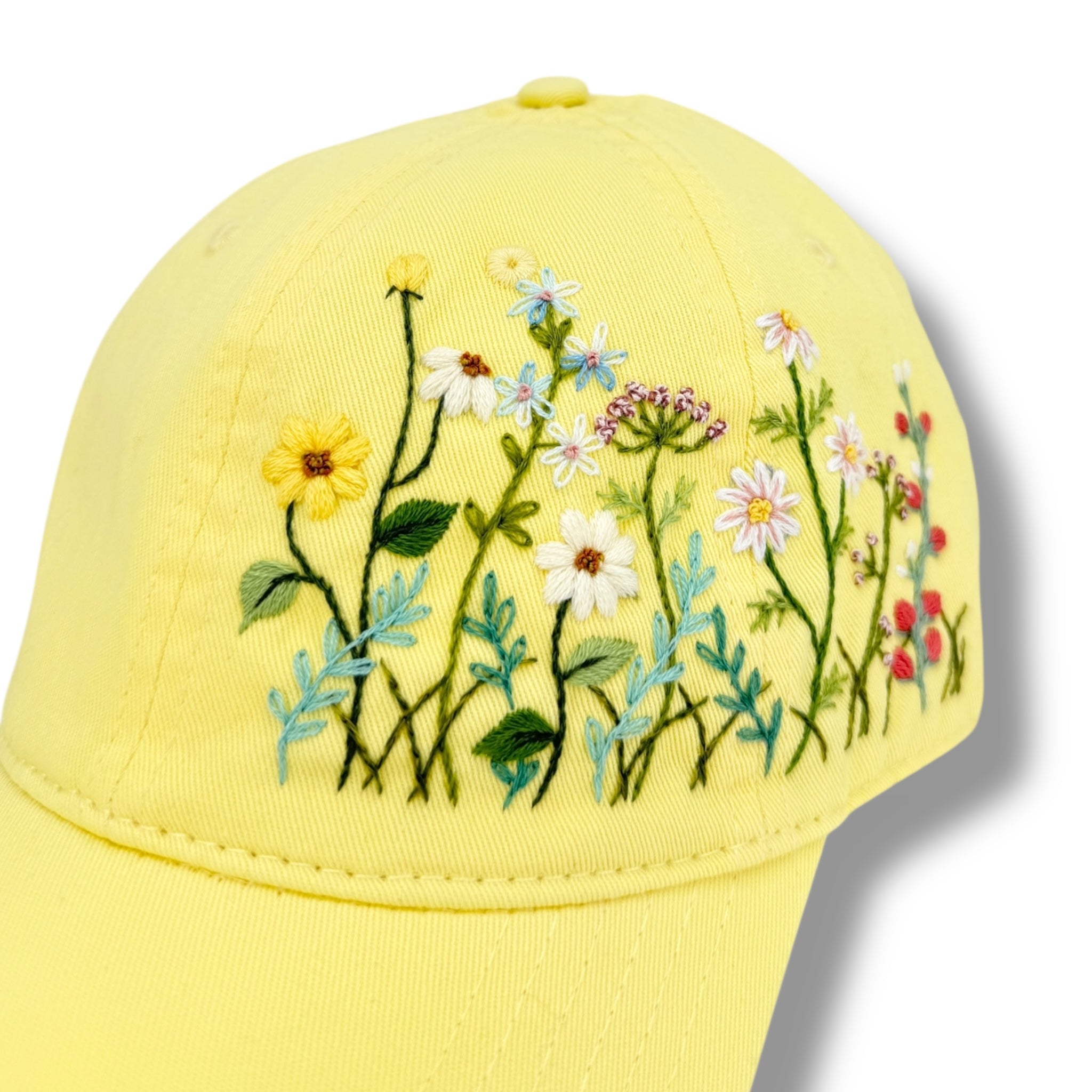 Country Bloom Yellow Hand Embroidered Cap