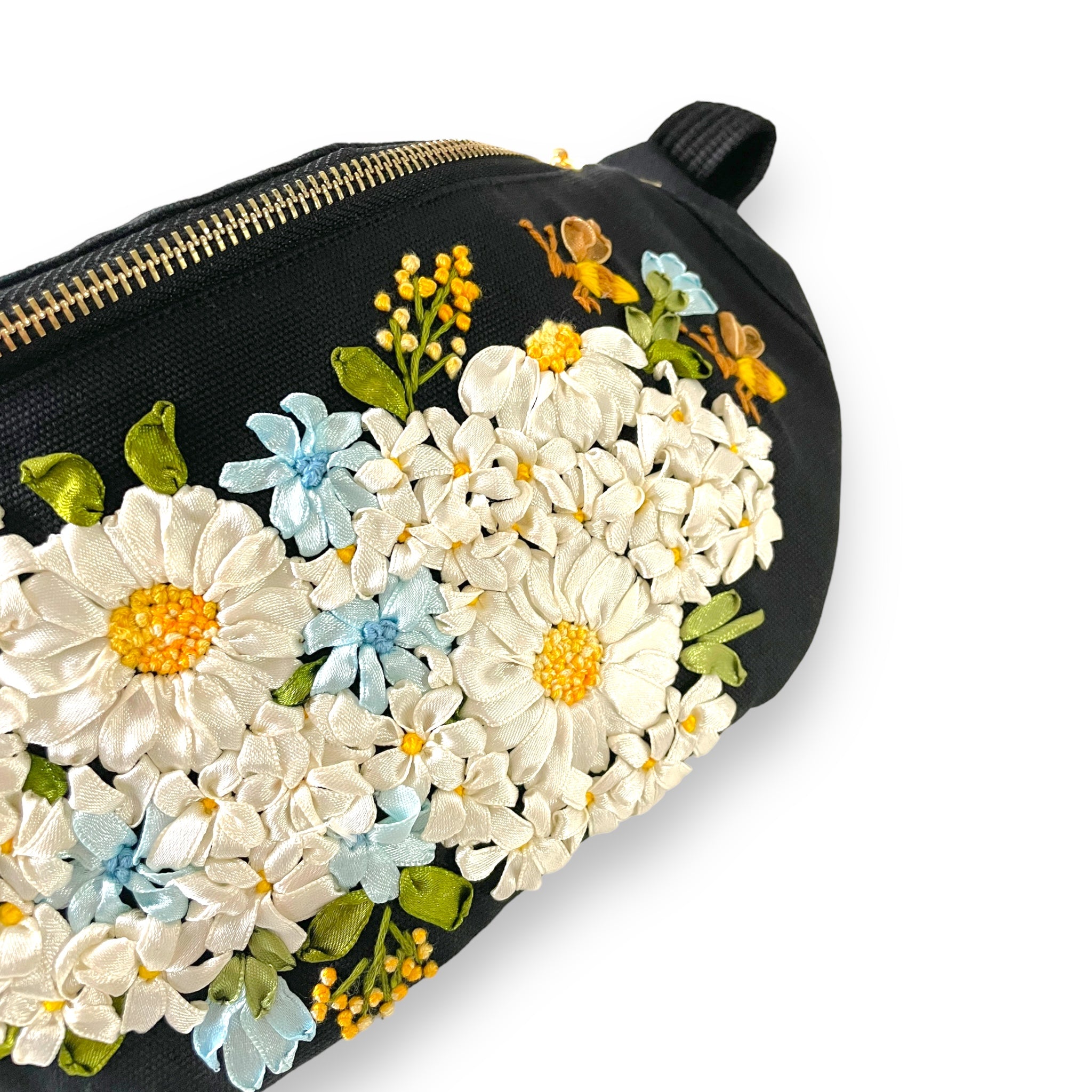 Daisy Ribbon Embroidery Cross Body Bag