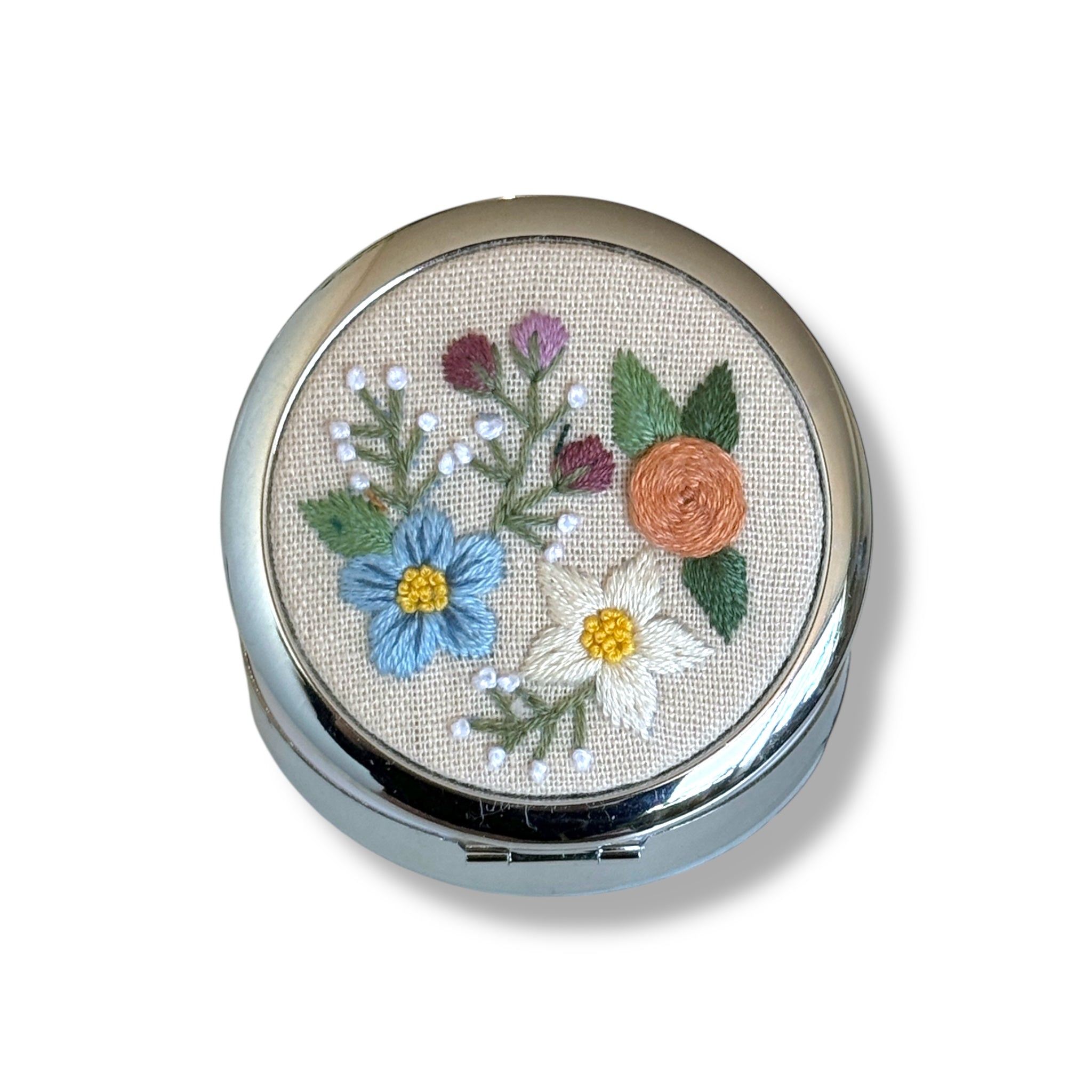 Countryside Bloom Hand Embroidery Compact Container