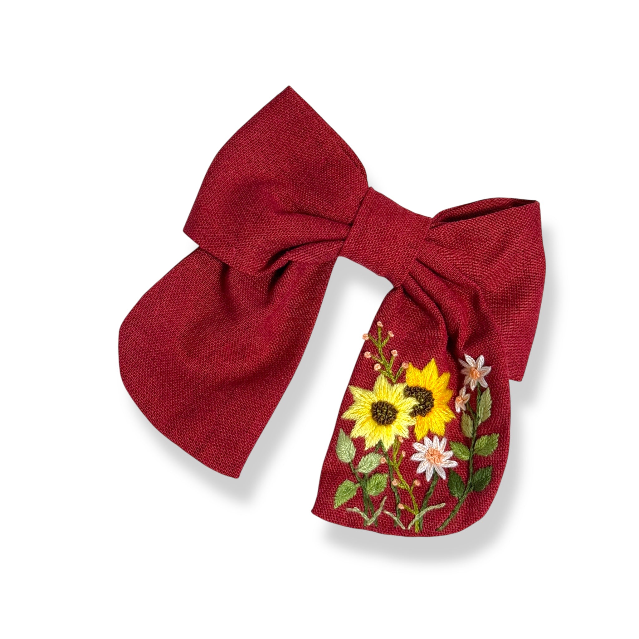 Sunflowers on Red Hand Embroidery Hair Barrette