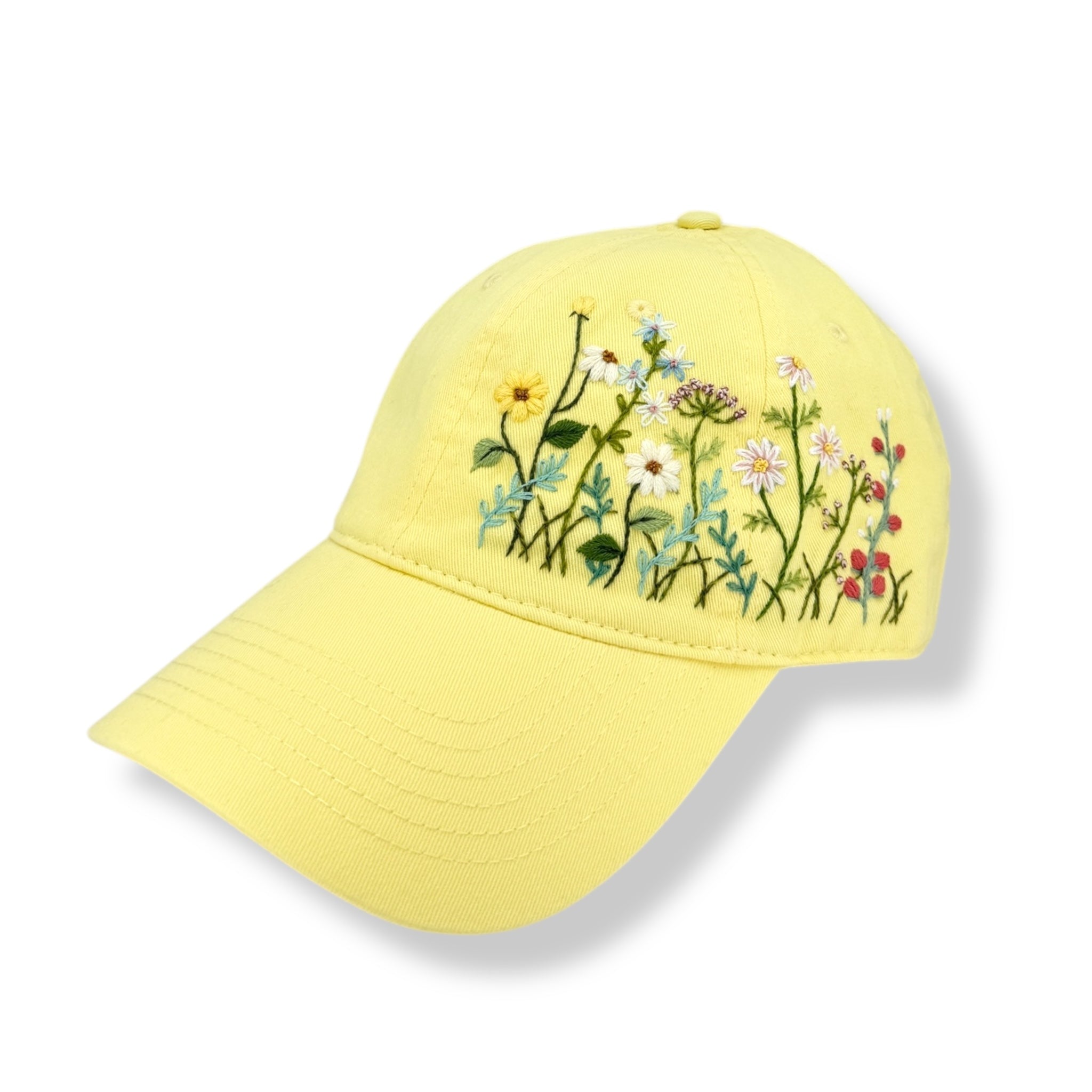 Country Bloom Yellow Hand Embroidered Cap