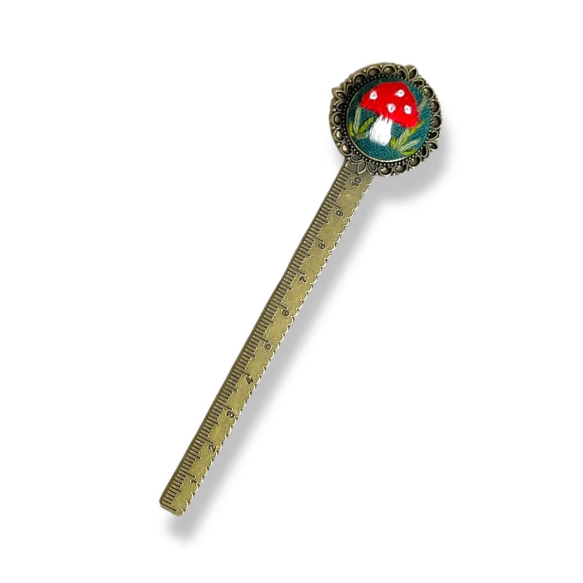 Red Mushroom Garden Embroidered Bookmark