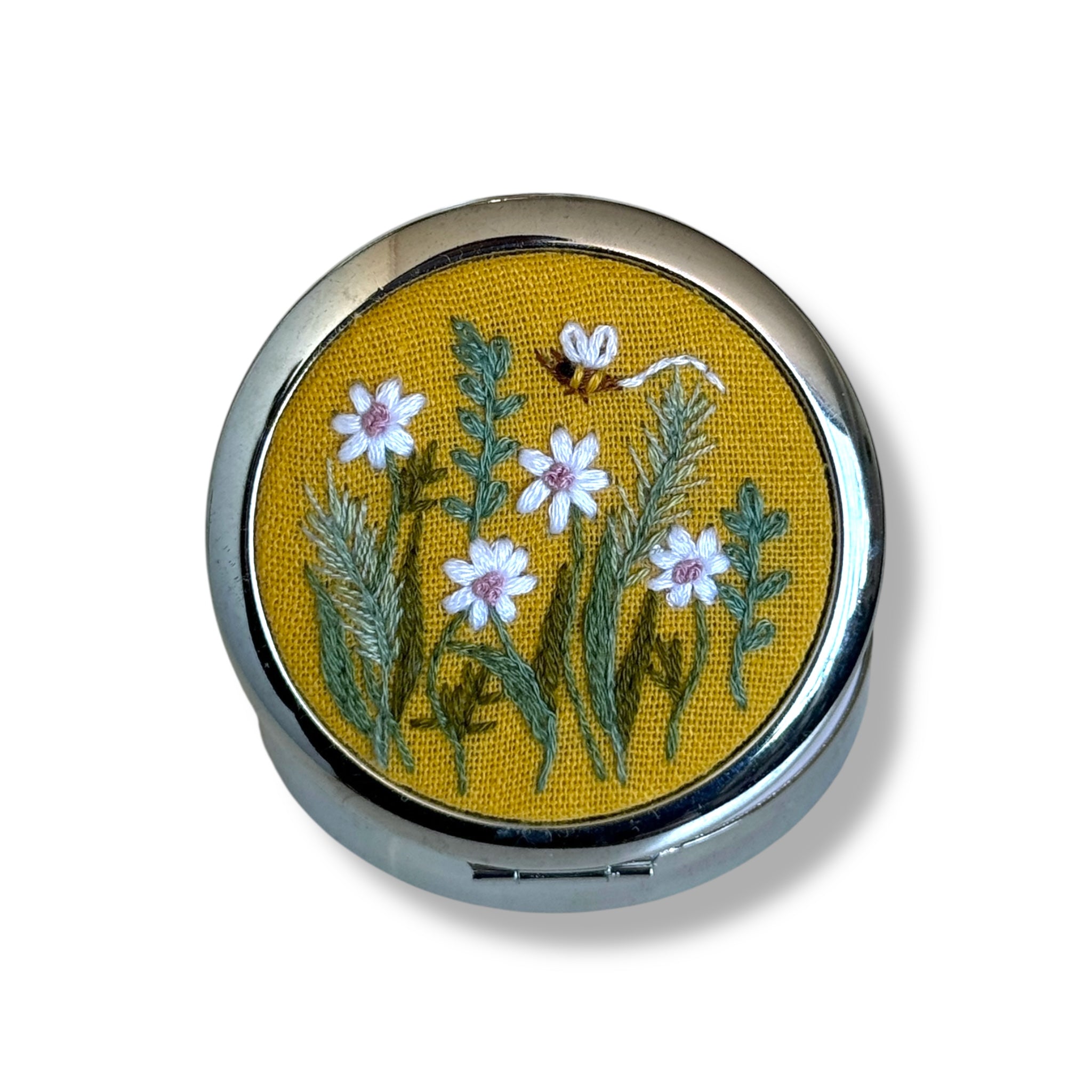 Sunny Daisy Hand Embroidery Compact Mirror