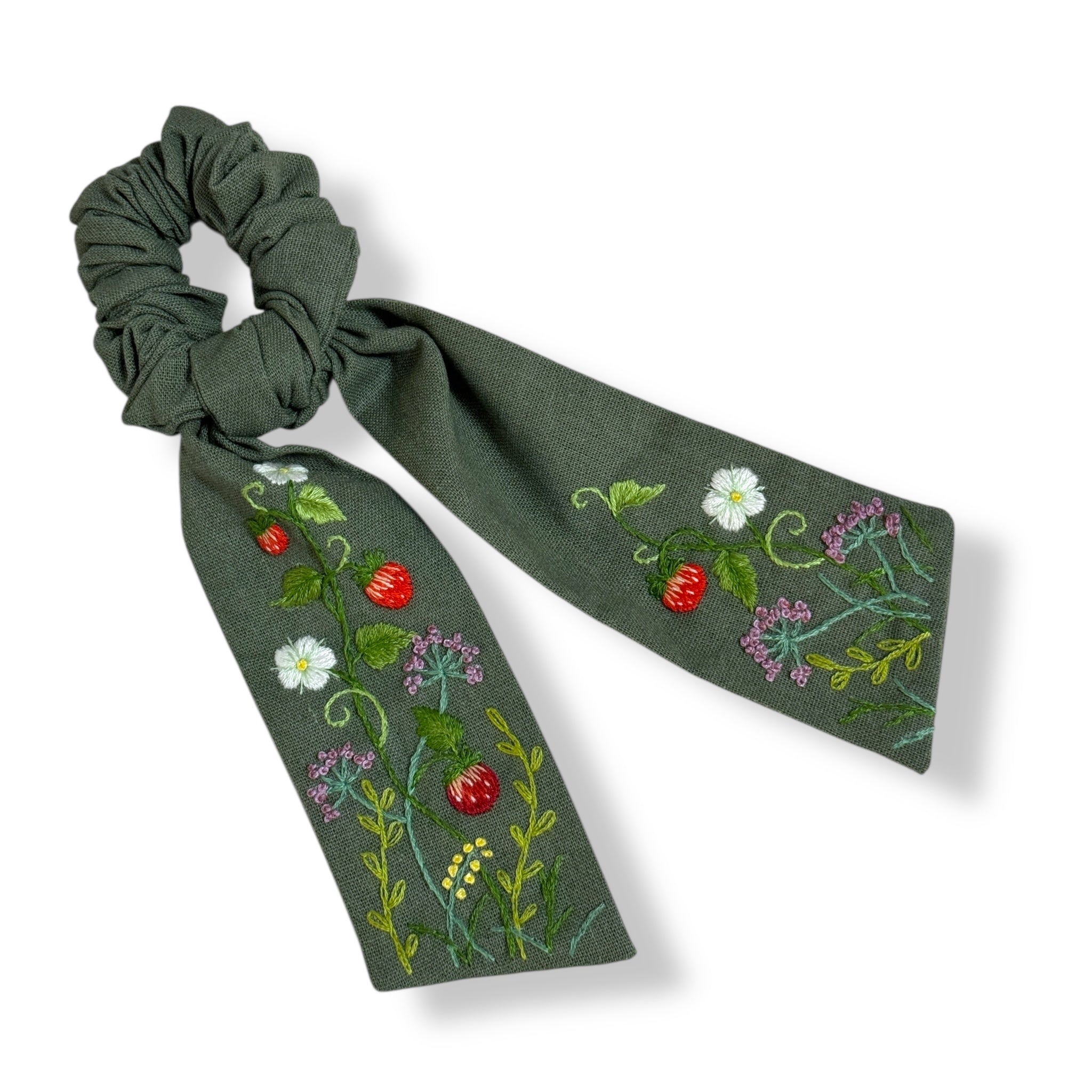 Strawberry Hand Embroidery Scrunchies