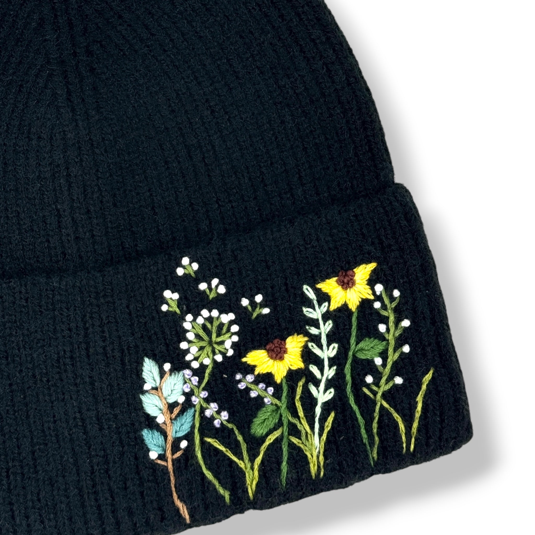 Daisy Black Beanie
