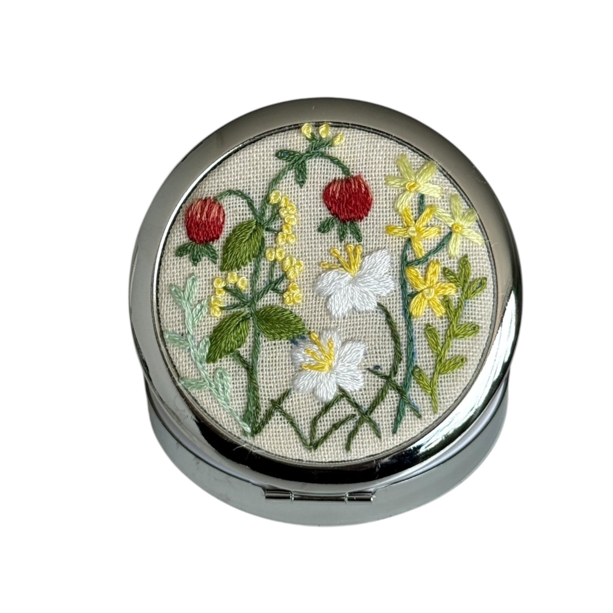 Red Fruit Hand Embroidery Compact Container