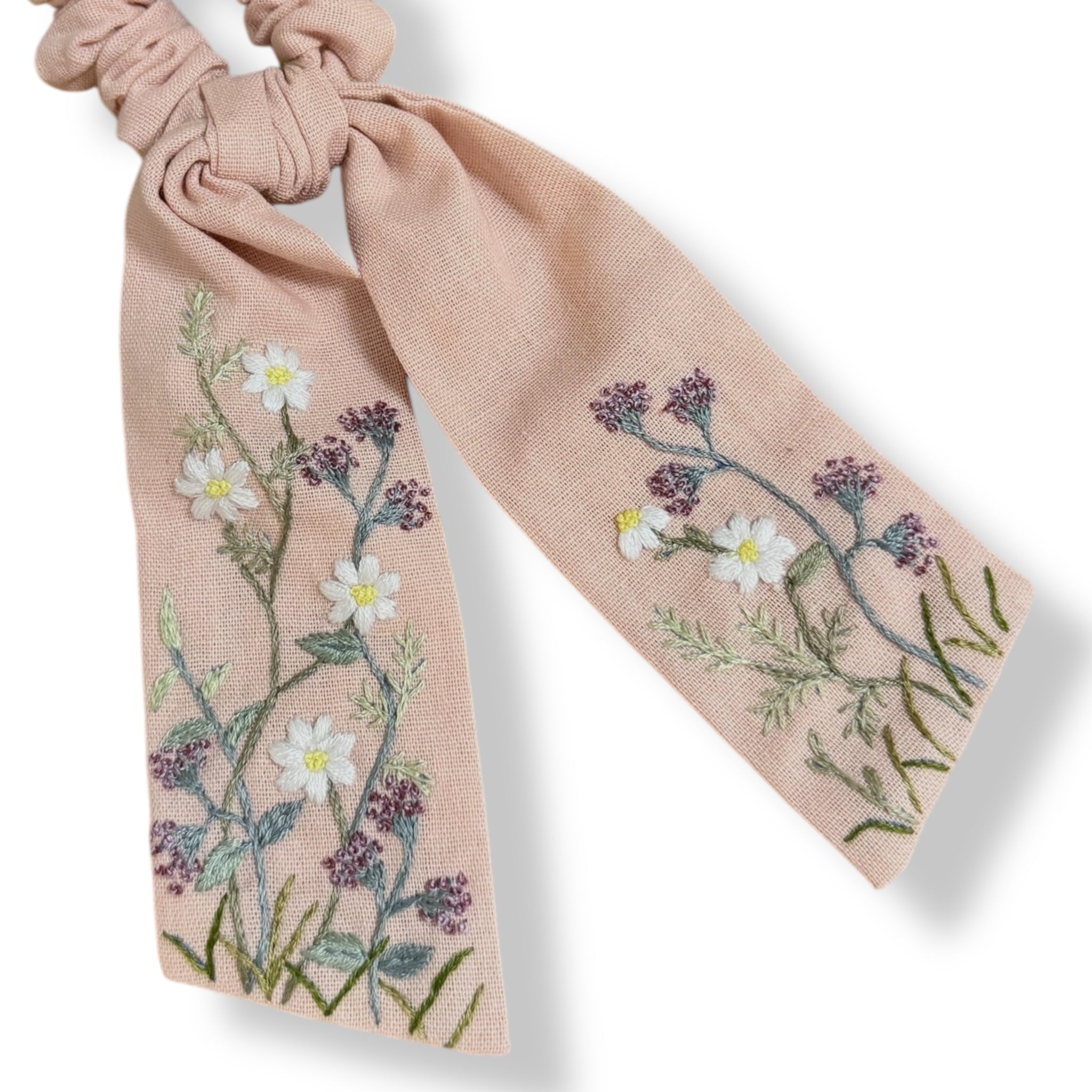 Pastel Pink Hand Embroidery Scrunchies