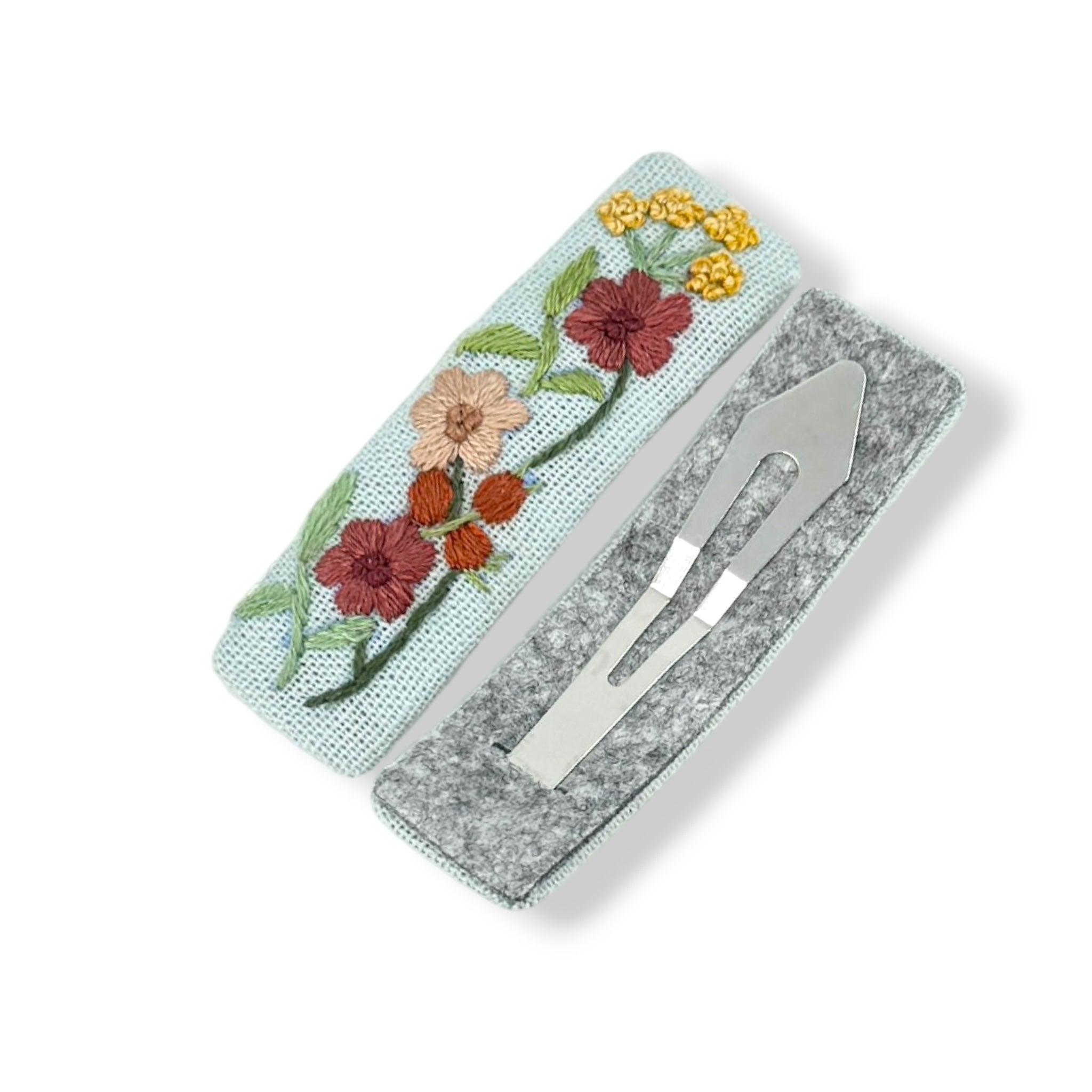 Little Garden Blue Hand Embroidered Hair Clips