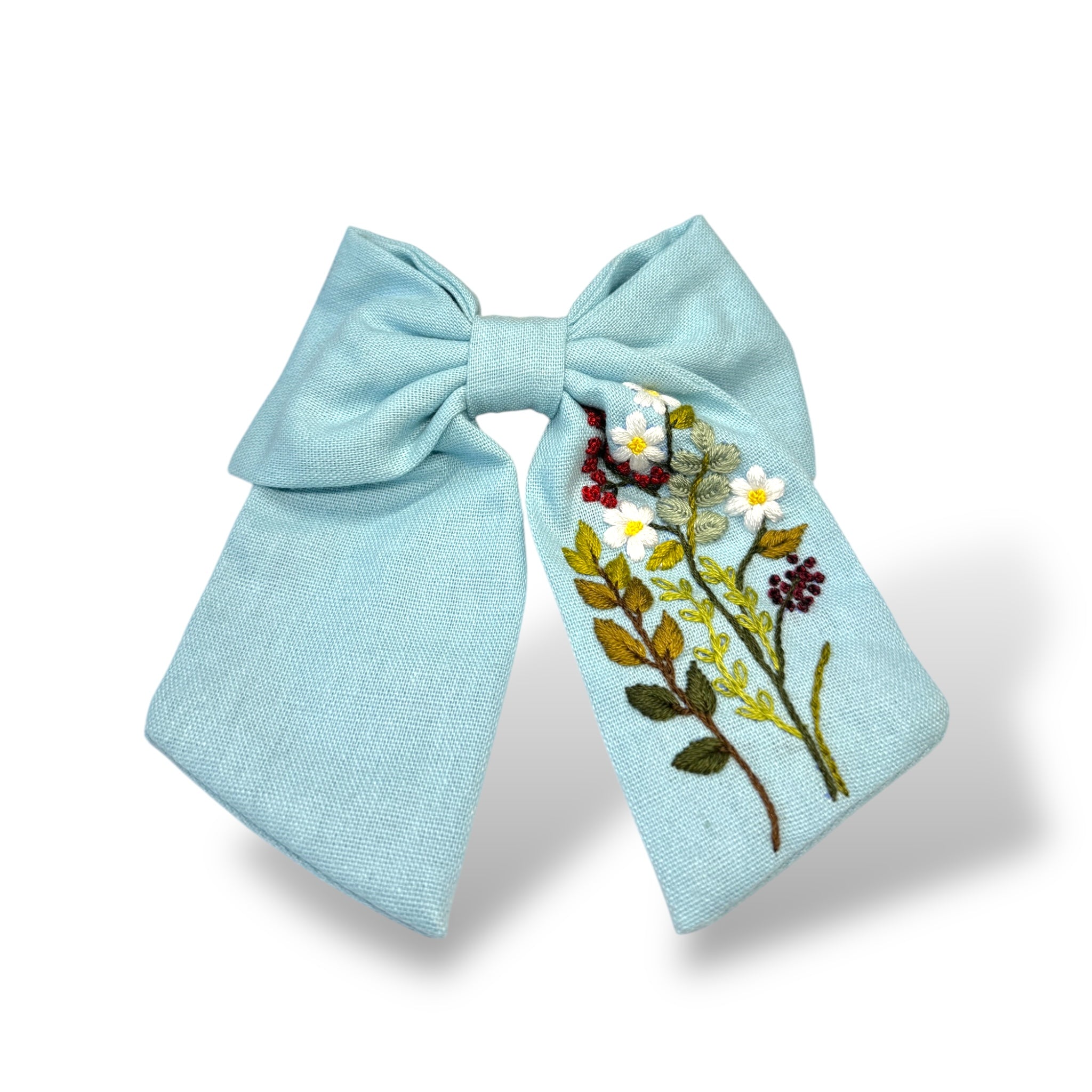 Blue Hand Embroidery Hair Bow