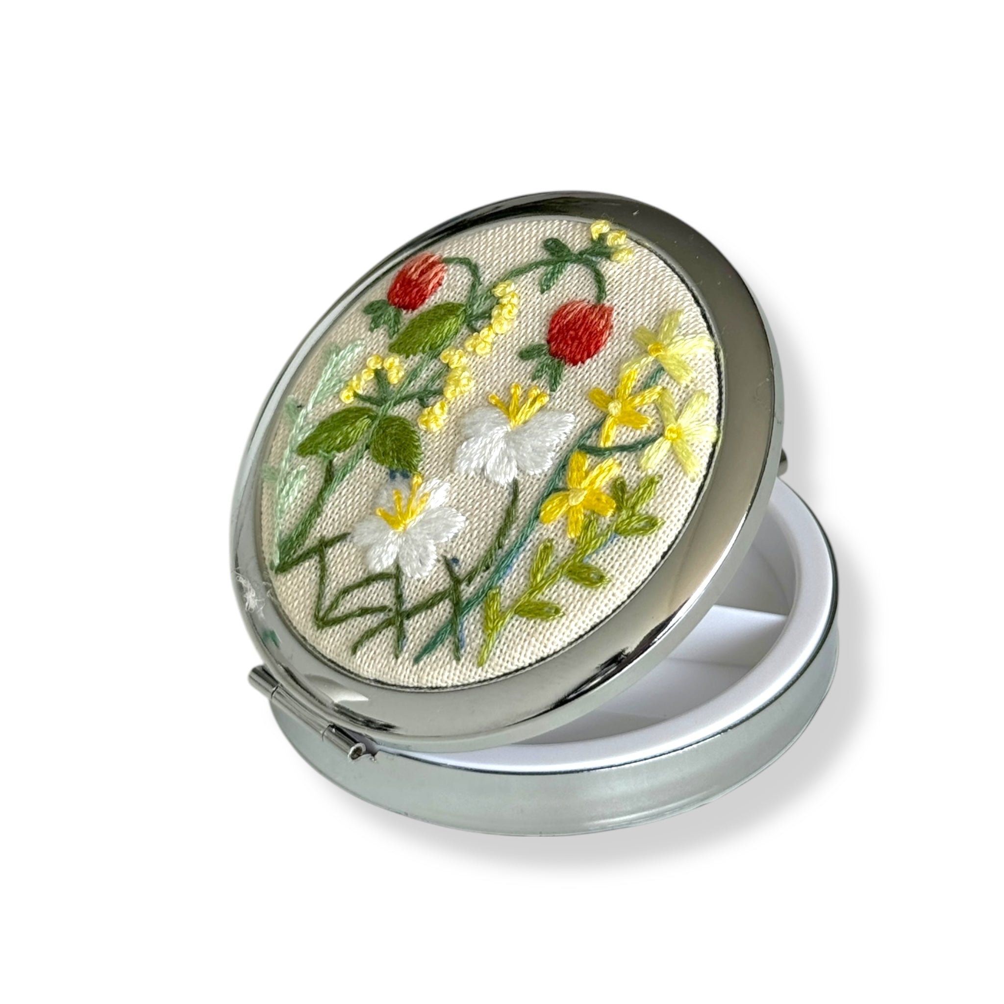 Red Fruit Hand Embroidery Compact Container