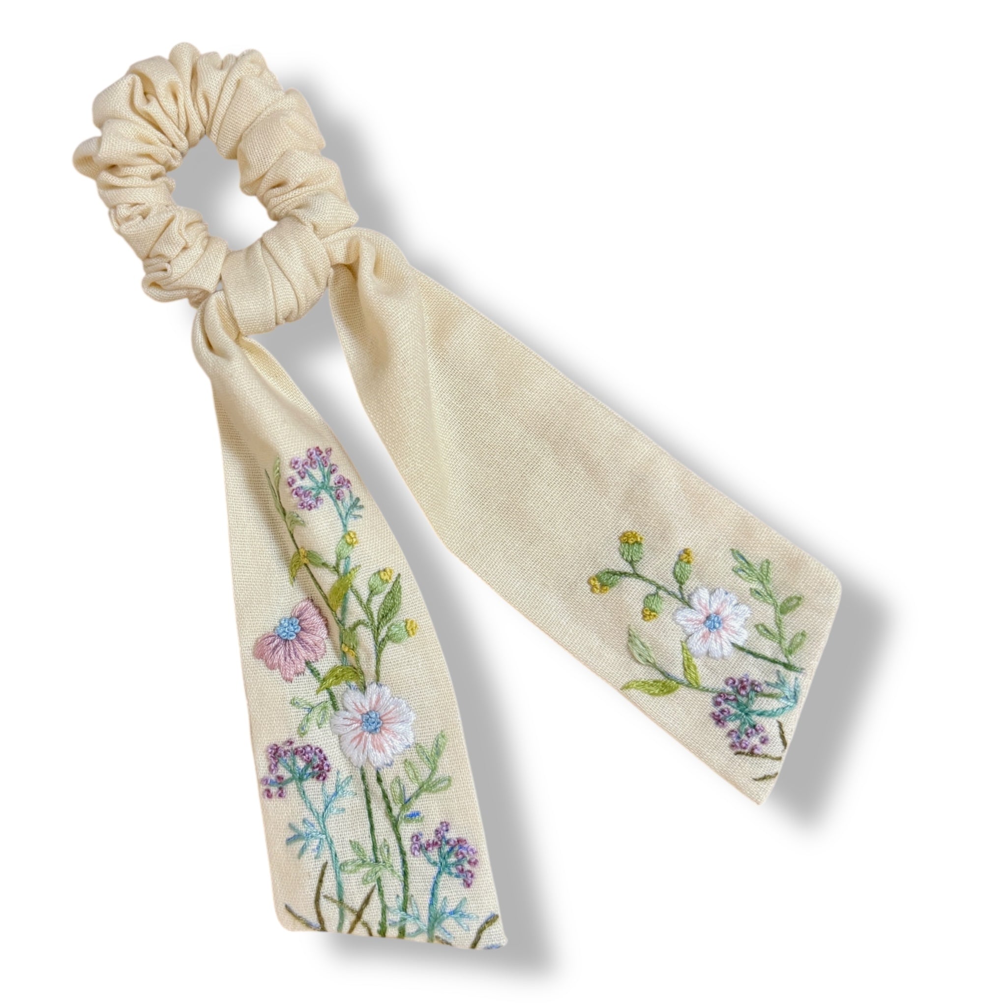 Countryside Bloom Hand Embroidery Scrunchies