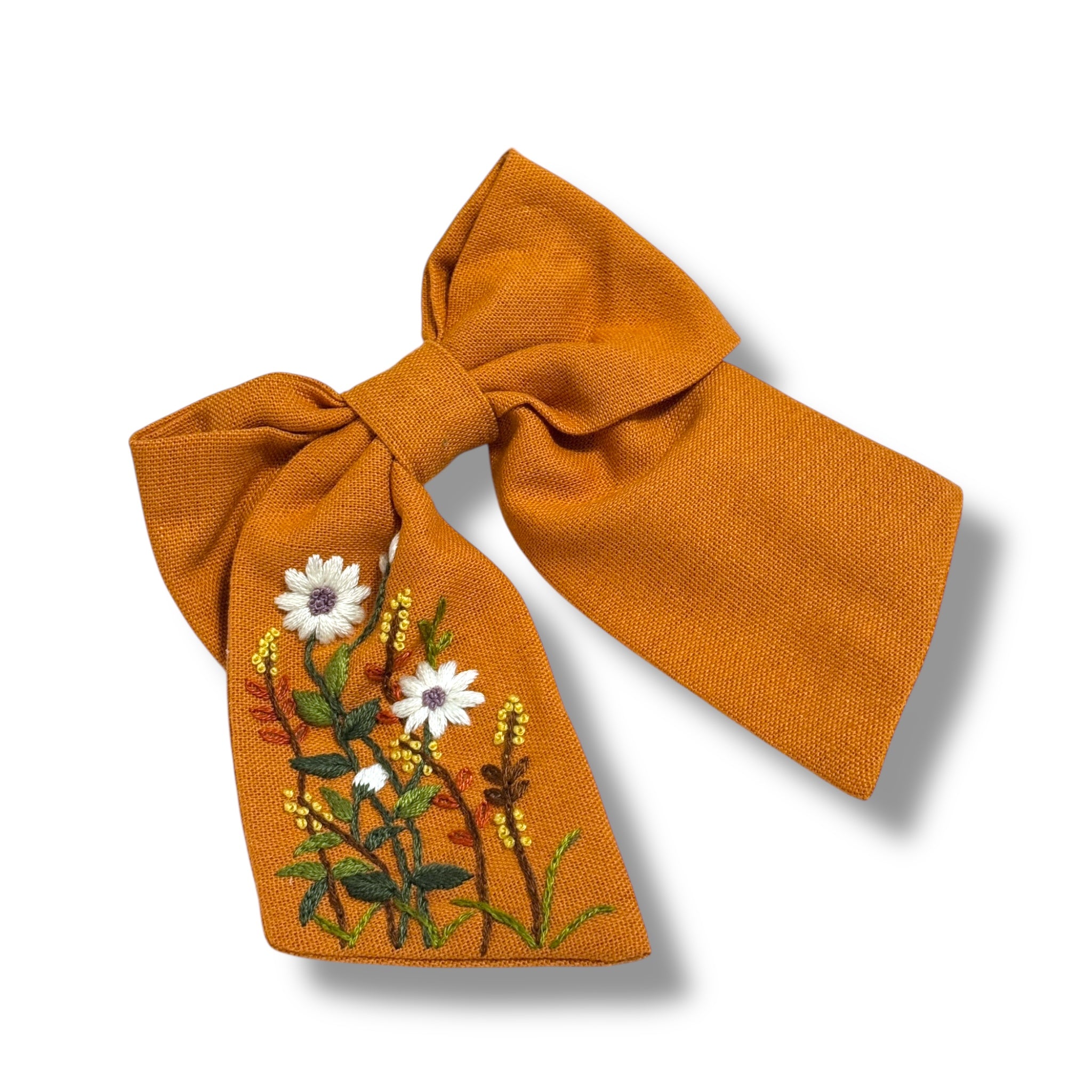 Sunny Yellow Bloom Hand Embroidery Hair Bow Barrette