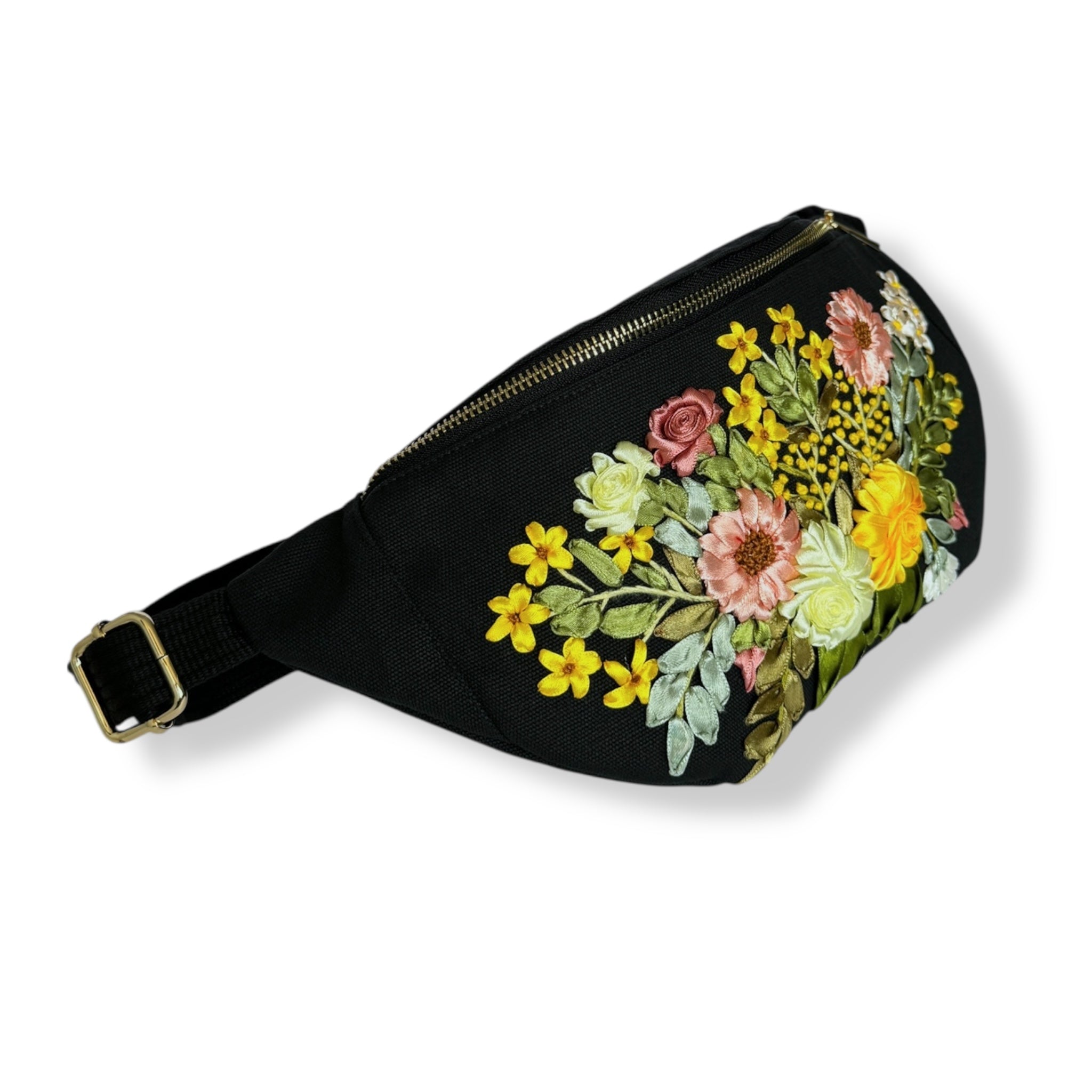 Botanical Ribbon Embroidery Crossbody Bag
