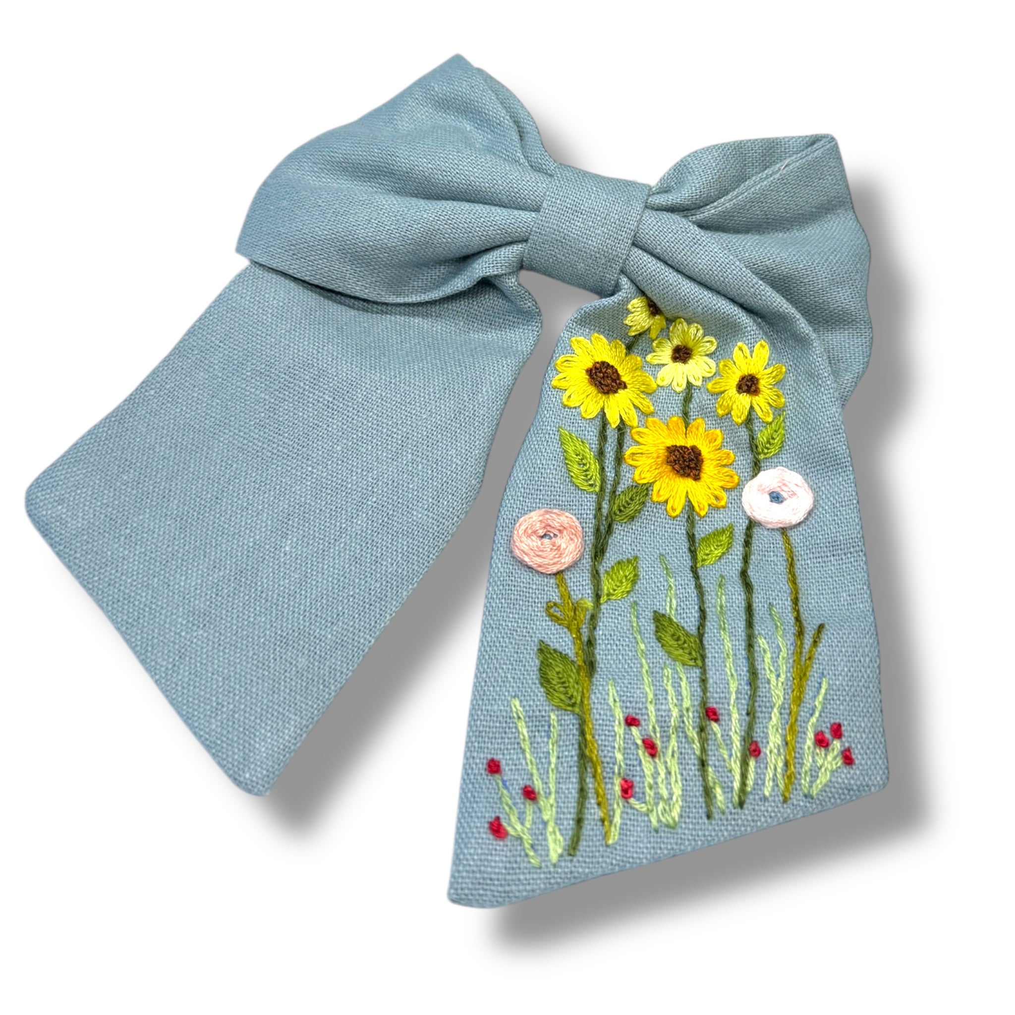 Sunflower Grey Hand Embroidery Hair Barrette