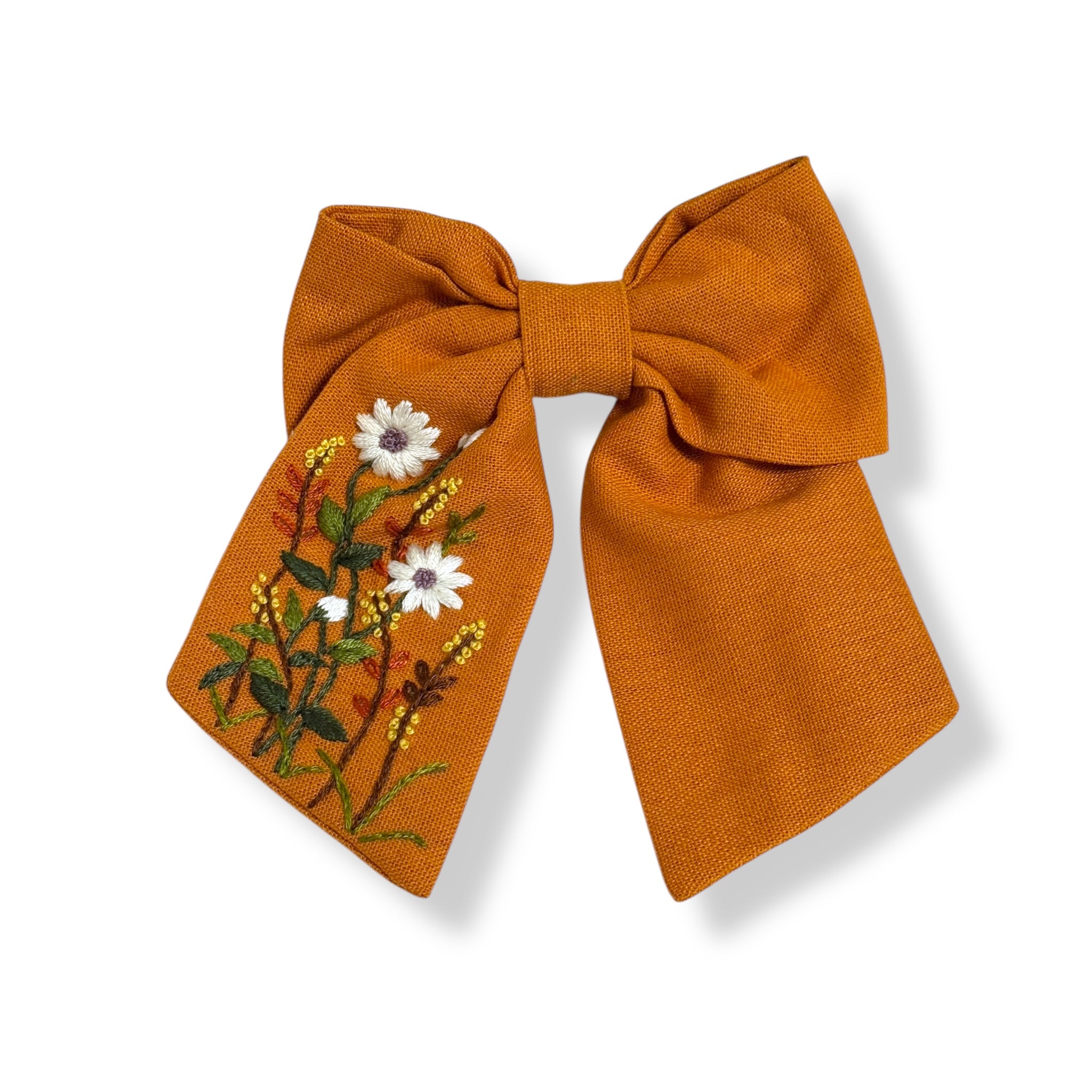 Sunny Yellow Bloom Hand Embroidery Hair Bow Barrette