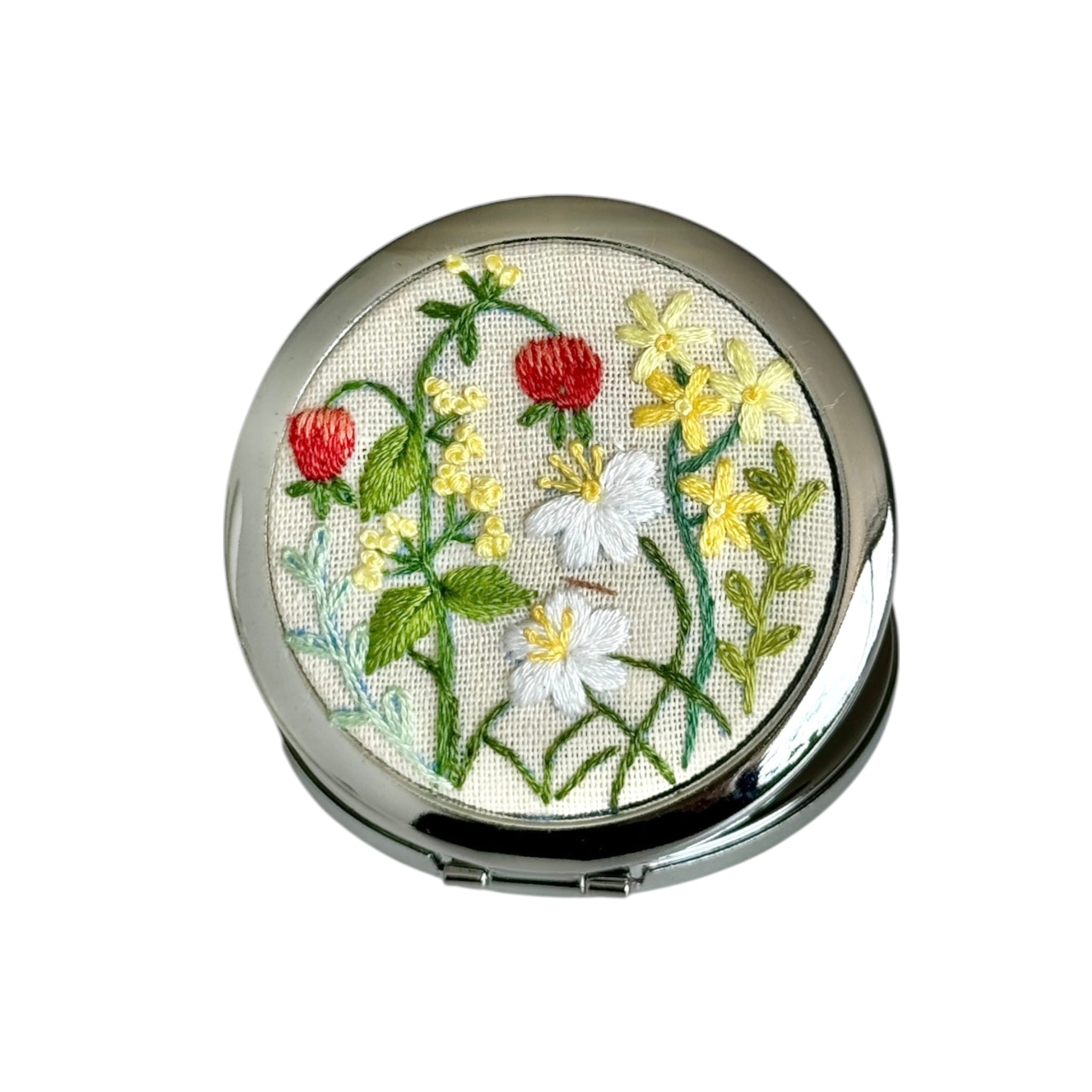 Red Fruit Hand Embroidery Compact Mirror