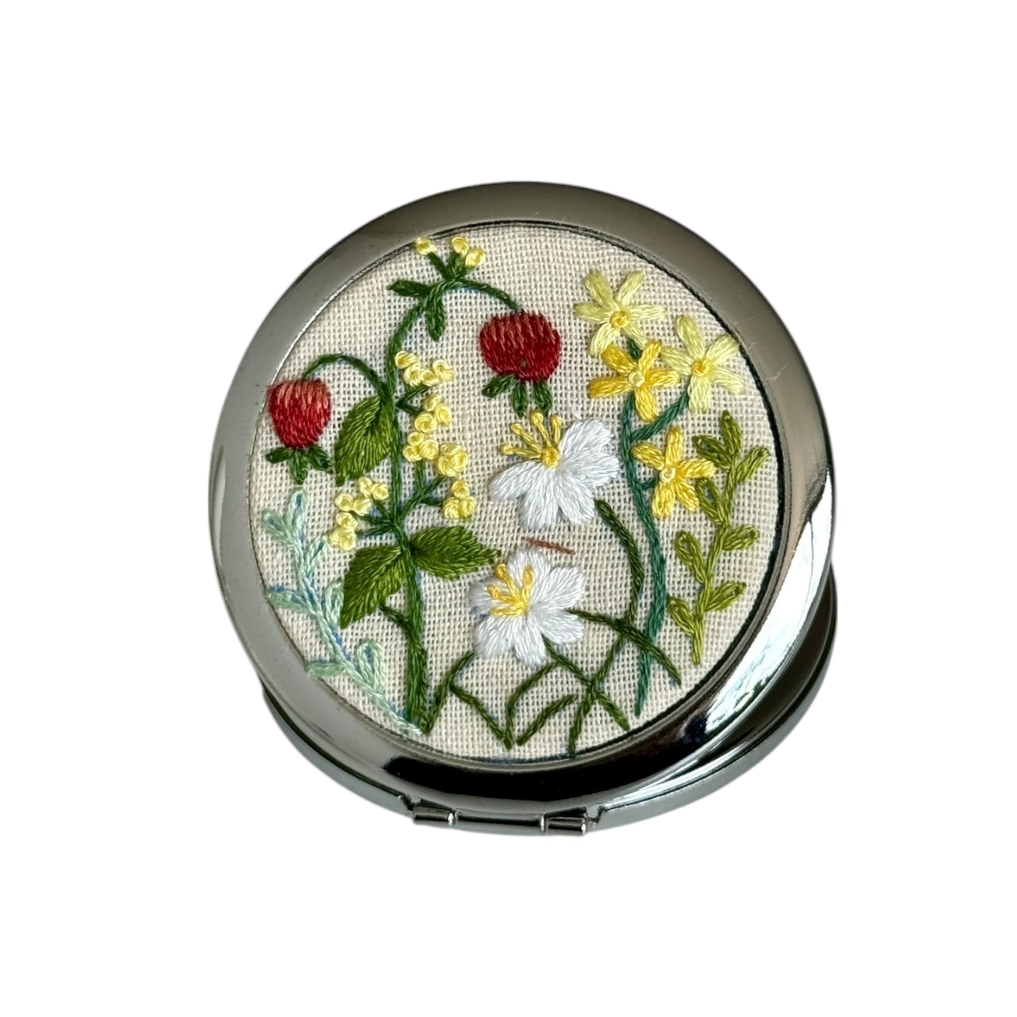 Red Fruit Hand Embroidery Compact Mirror