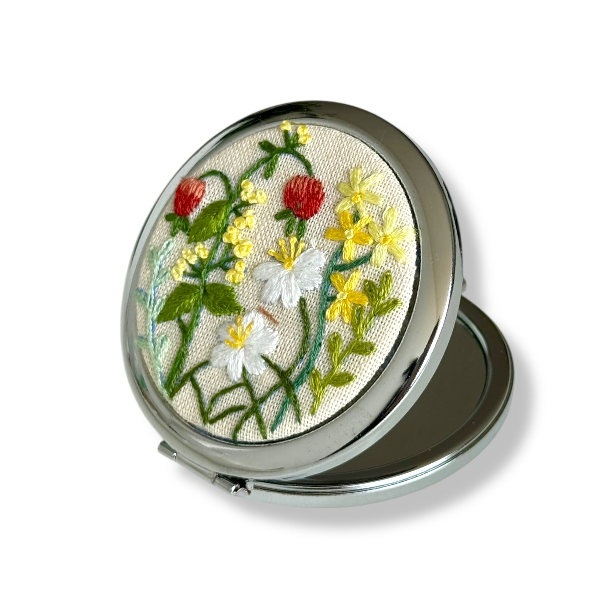 Red Fruit Hand Embroidery Compact Mirror